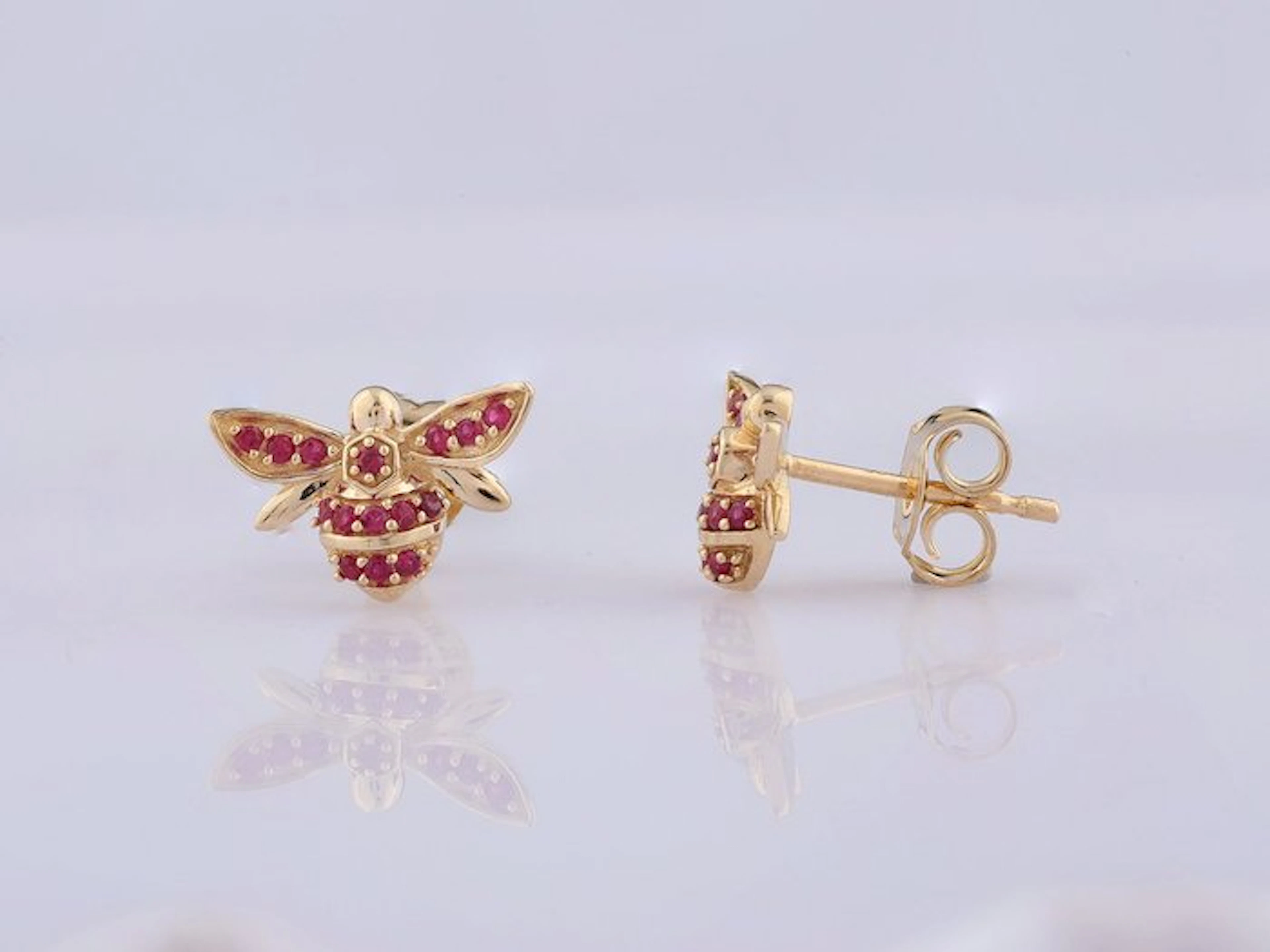 No reserve price - Earrings - 14 kt. Yellow gold - 0.18ct. tw. Ruby