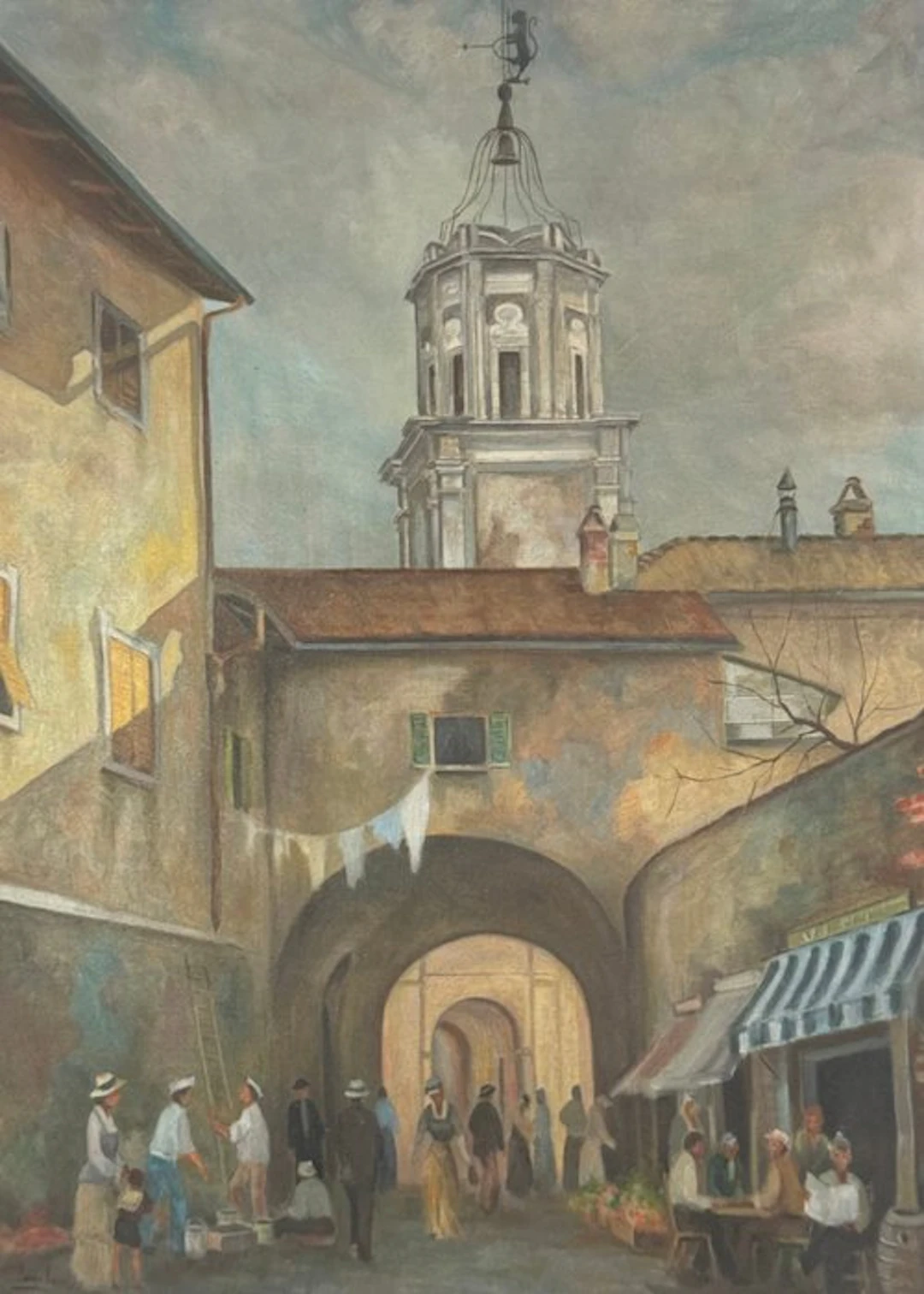 Italian school (XX) - Scorcio urbano con mercato