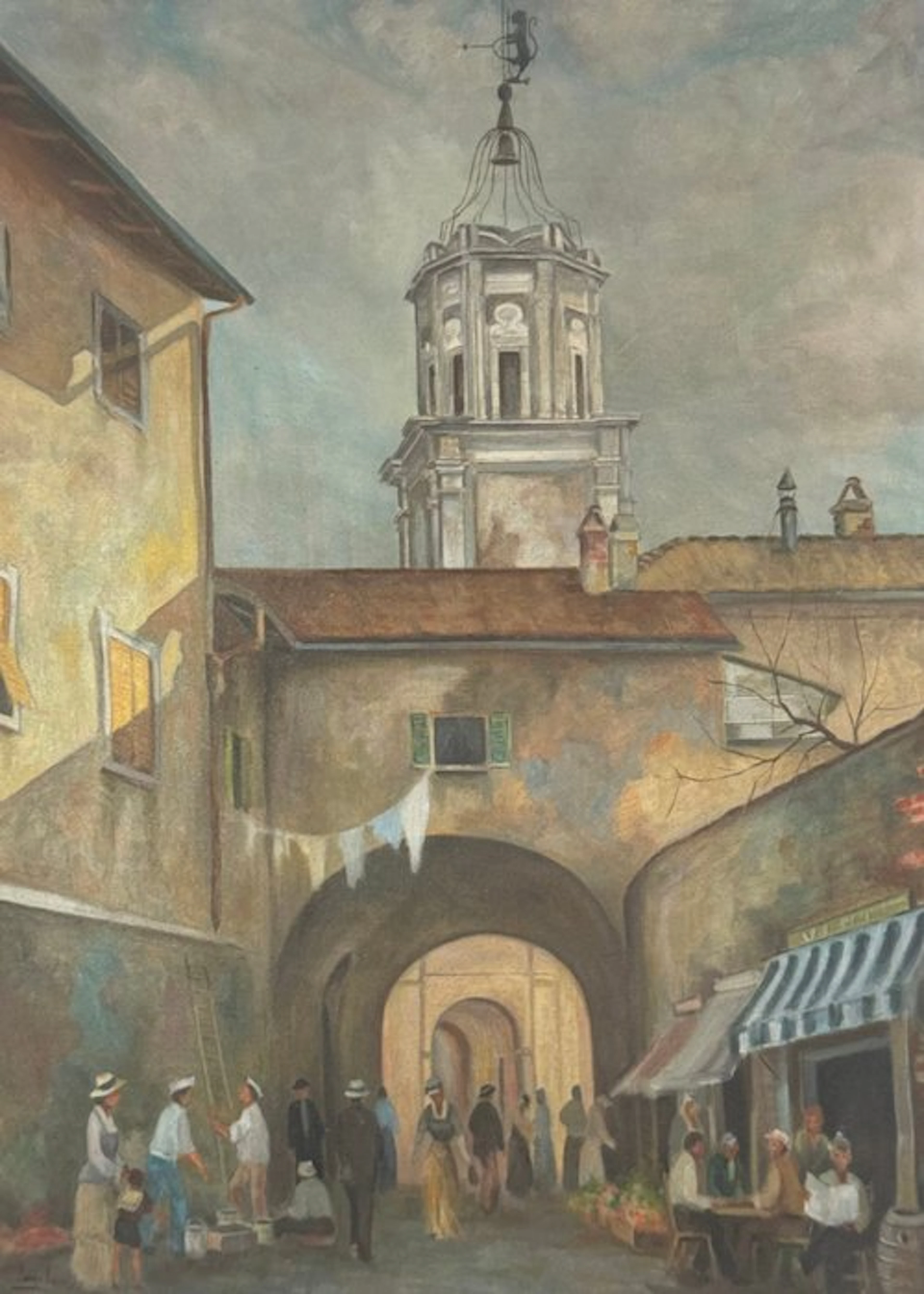 Italian school (XX) - Scorcio urbano con mercato