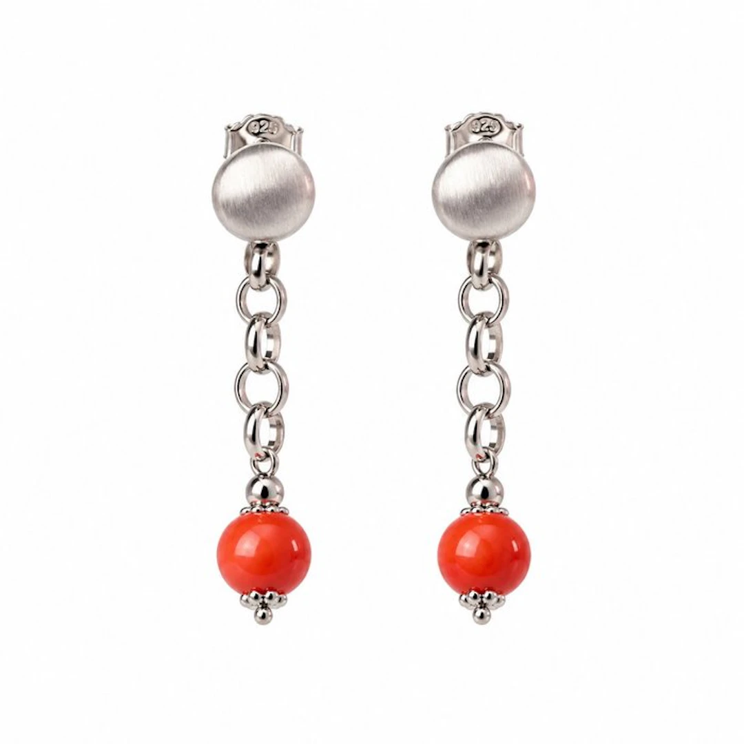 Coral - Silver - Earrings - Dangling Earrings