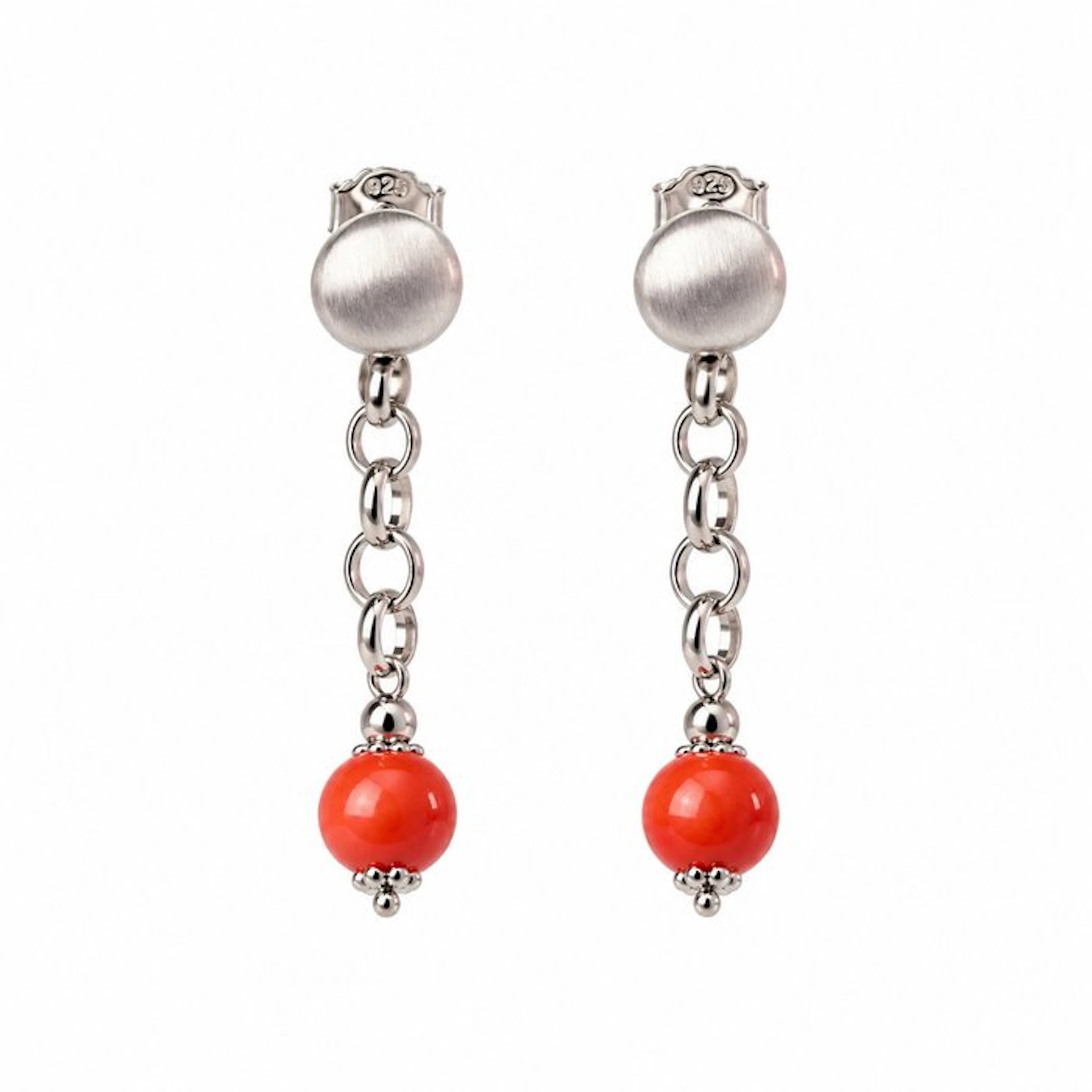 Coral - Silver - Earrings - Dangling Earrings
