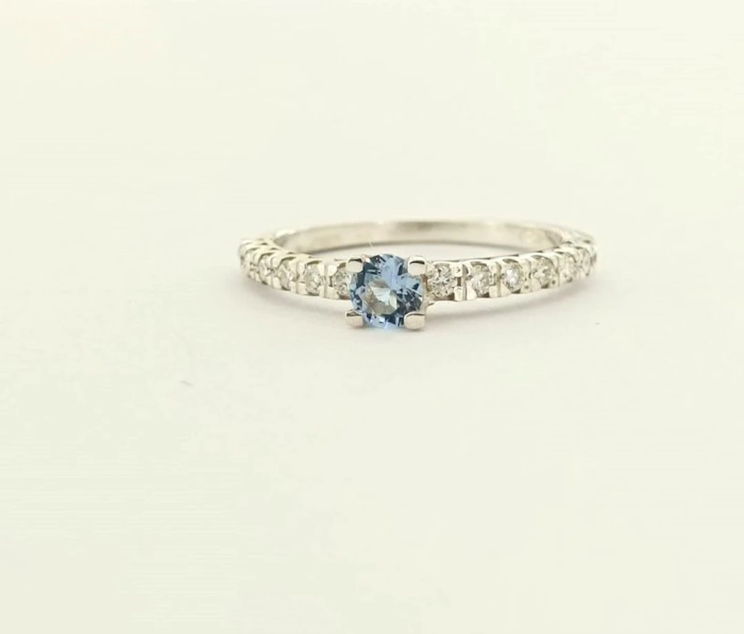 Ring - 18 kt. White gold Aquamarine - Diamond