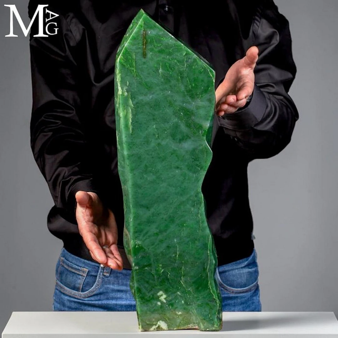 Deep Green Natural Nephrite Jade Monumental free-form...
