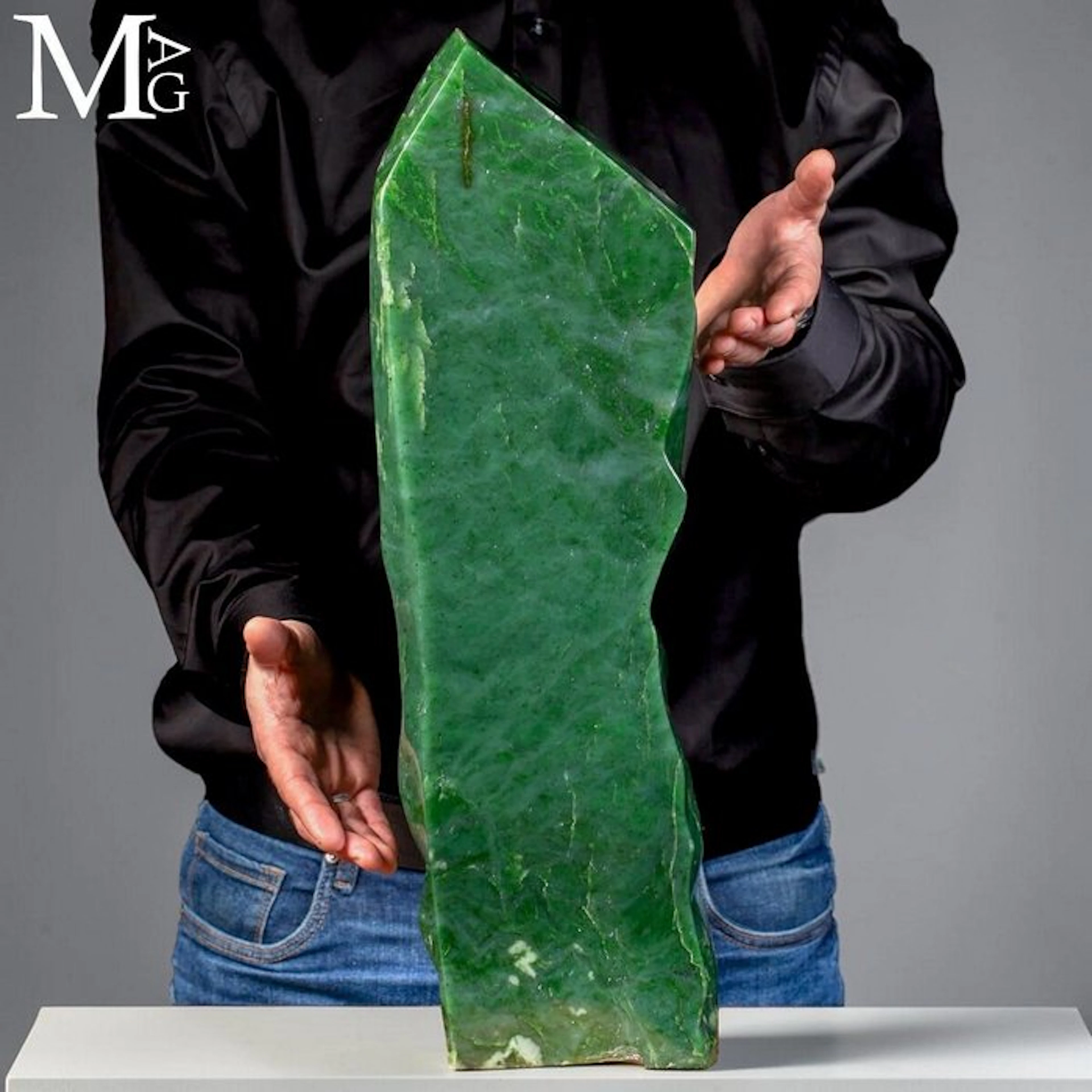 Deep Green Natural Nephrite Jade Monumental free-form...