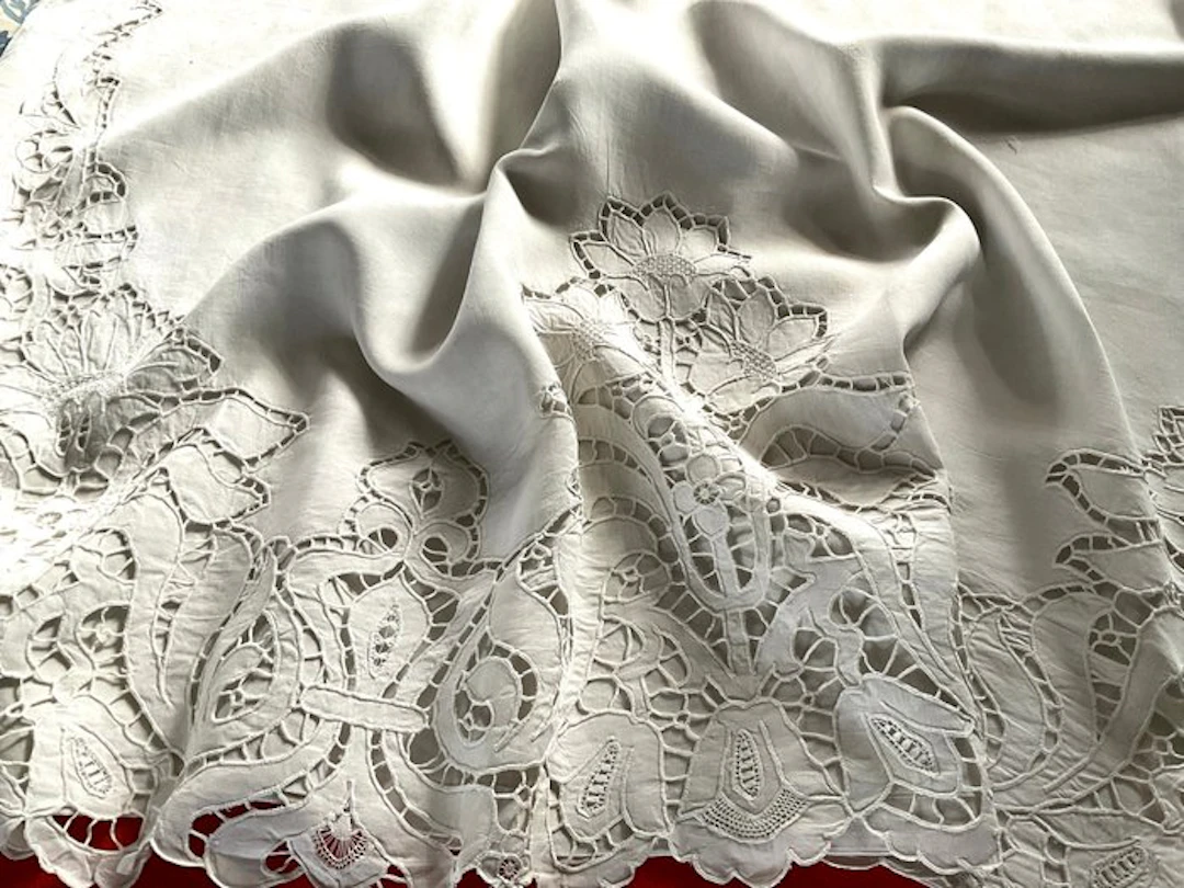 End XIXth Century Richelieu Bed linen at 2m30 width - Textile - 3.6 m - 2.3 m