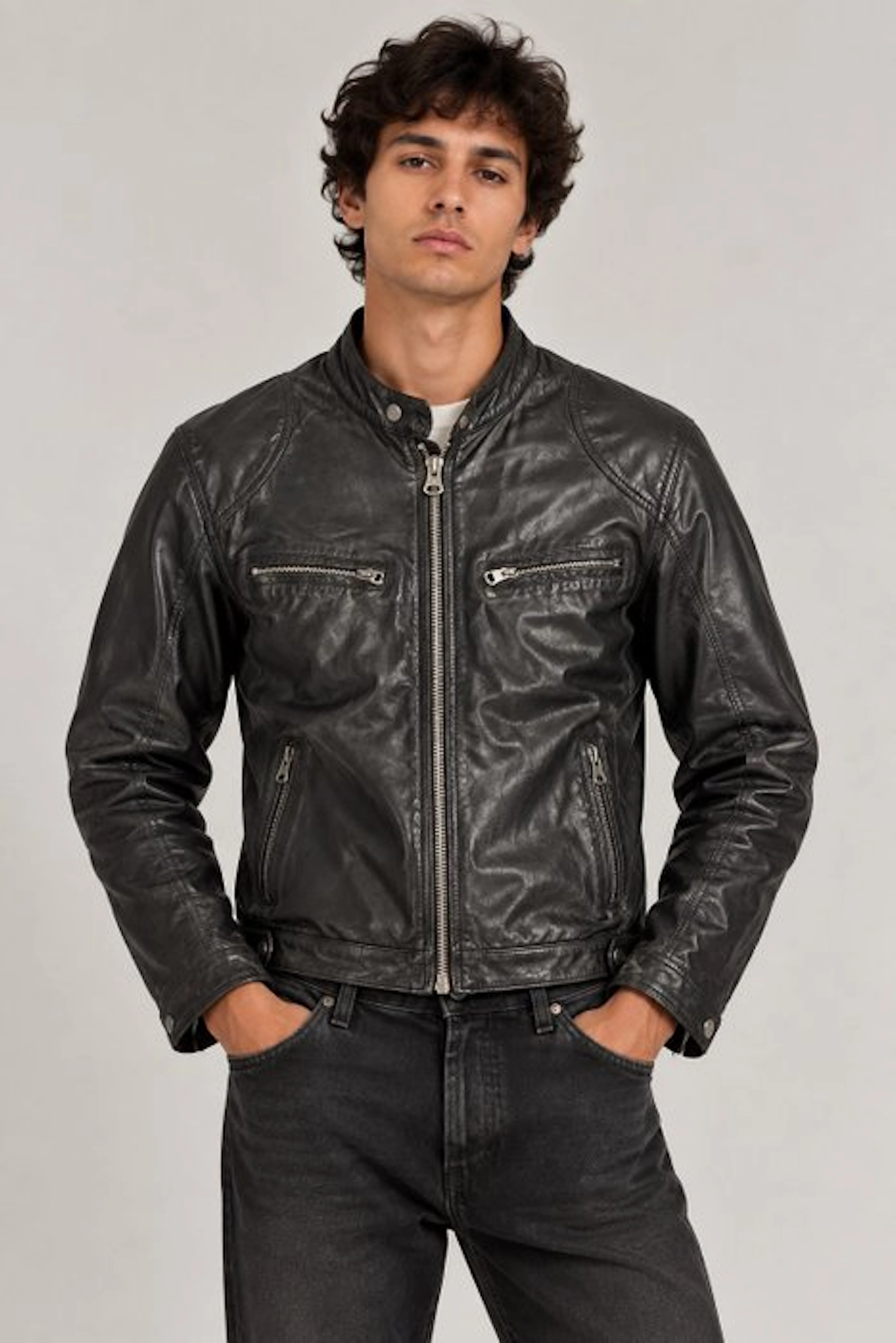 Vintage Full Black Leather Biker Style Jacket - Biker jacket - Vintage