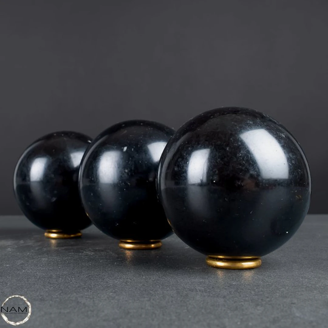 Black tourmaline ball set – 3 powerful protective stone...