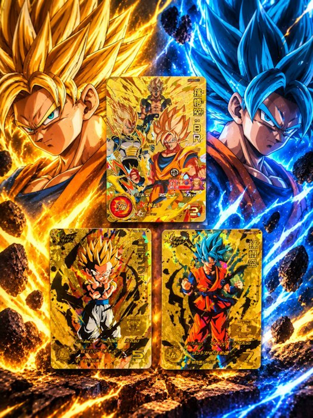 Bandai - 3 Card - Dragon Ball - Son Goku Vegeta Foil, Parallel card, Full art