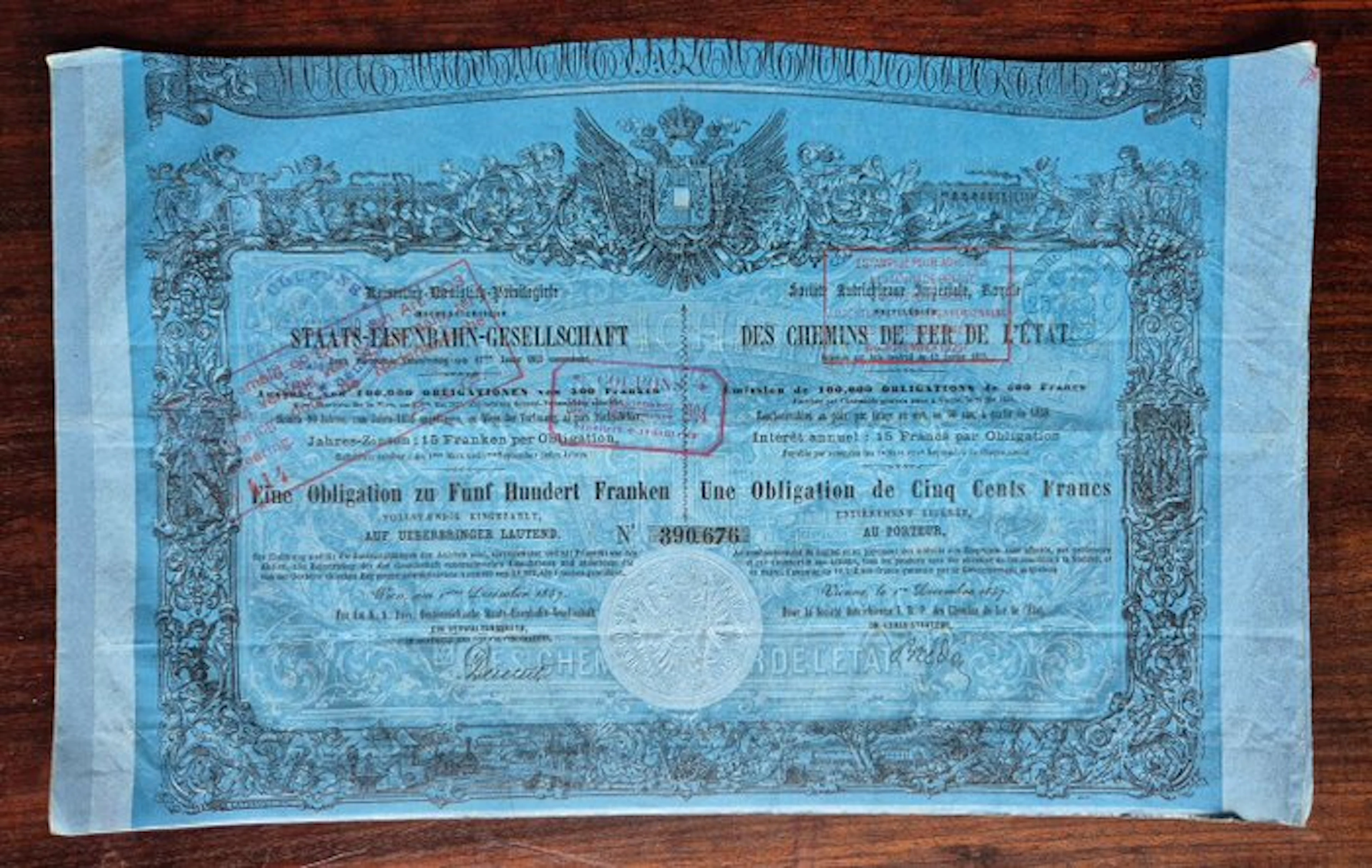 Austria. 500 Francs - 1857 Kaiserlich- Koniglich...