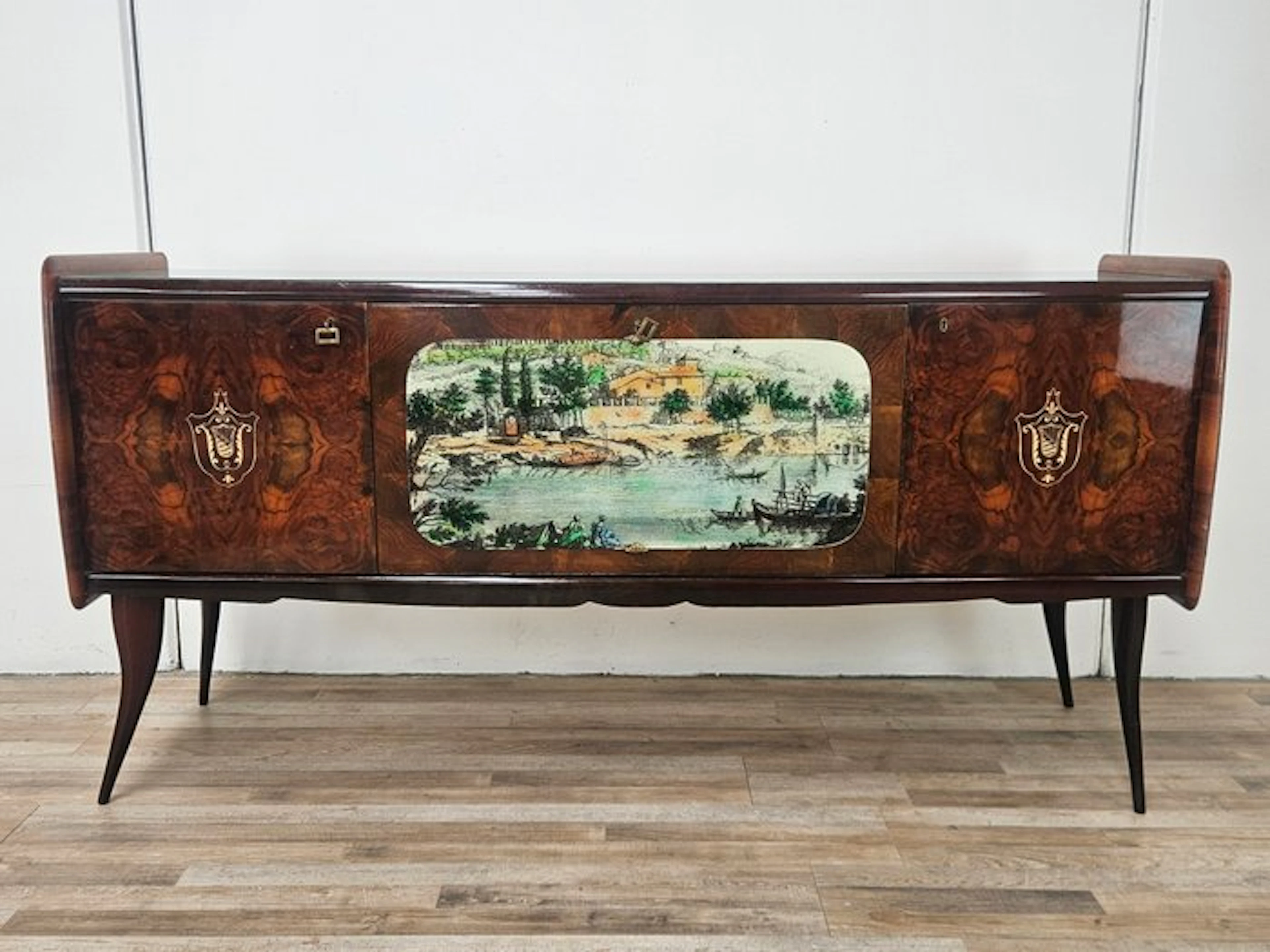 Credenza - Mid-century mahogany sideboard with glass top...