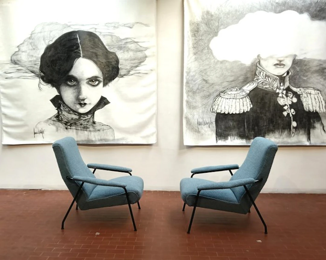 Armchair (2) - Steel, Textile