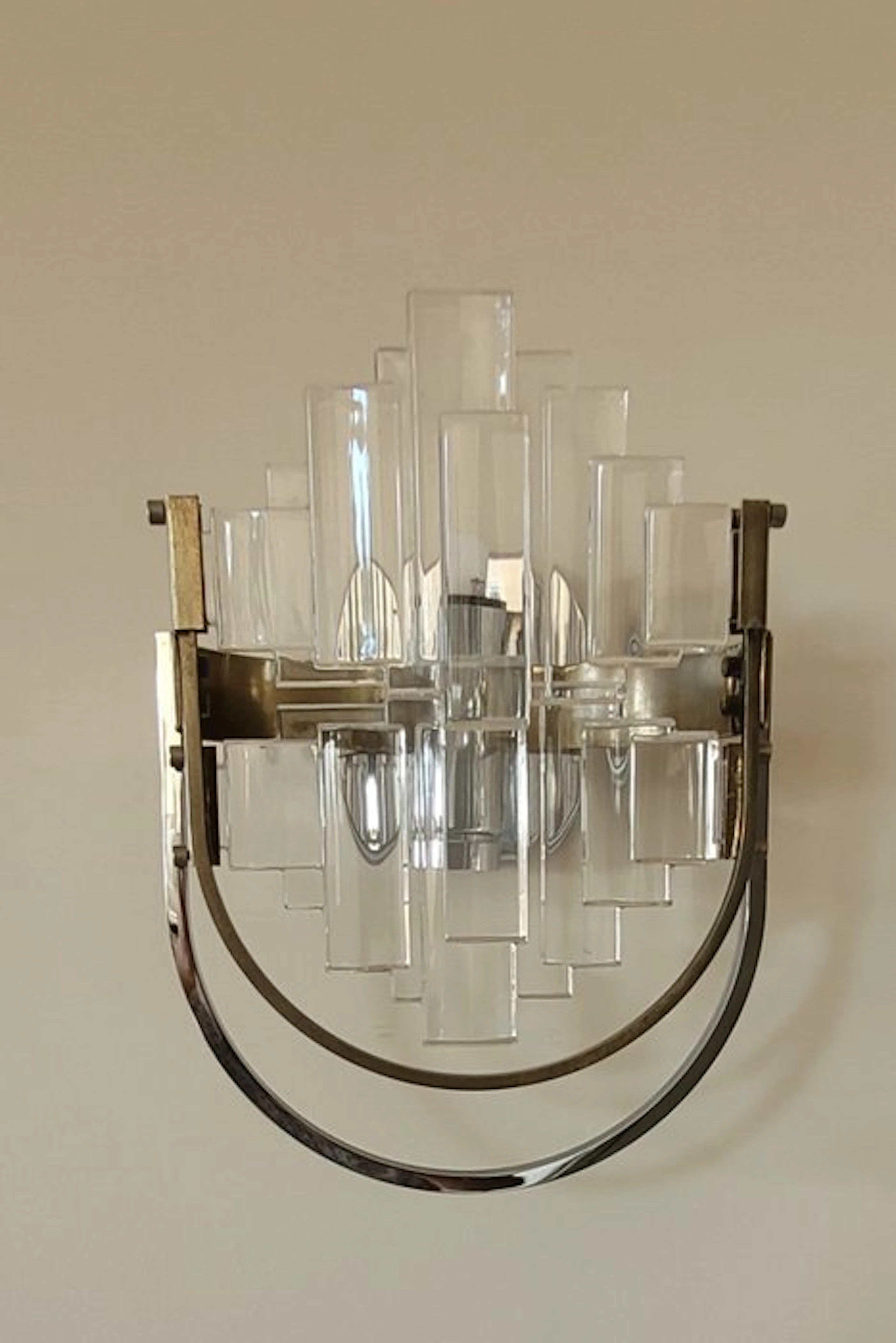 Wall sconce - Silver plated brass, Crystal - Art Deco wall sconce