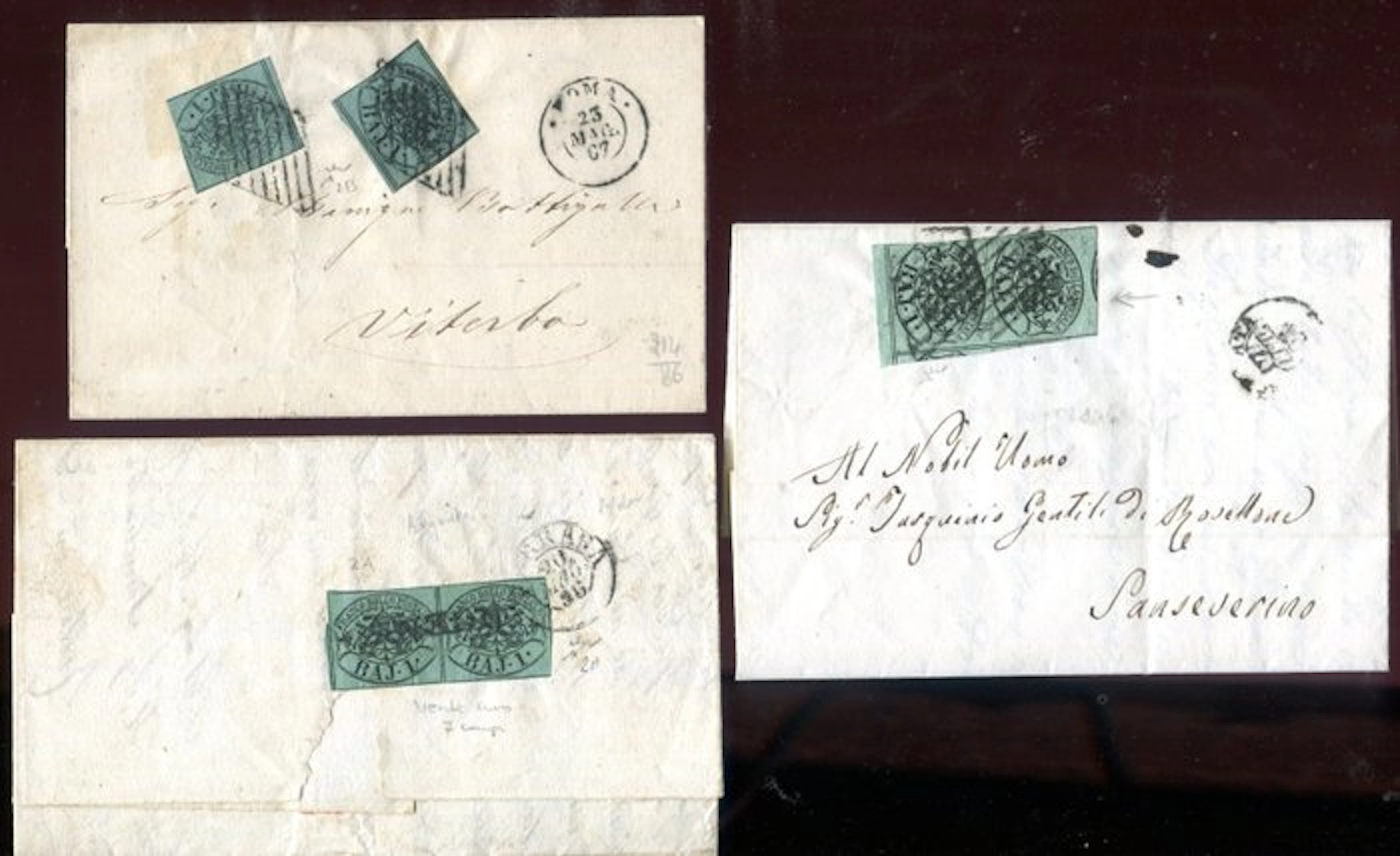 Italian Ancient States - Papal State 1852 - Three stamped documents;
