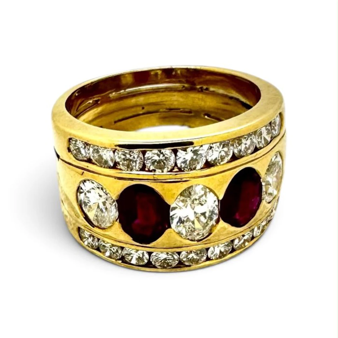 Ring - 18 kt. Yellow gold Diamond (Natural) - Ruby - diamonds and rubies