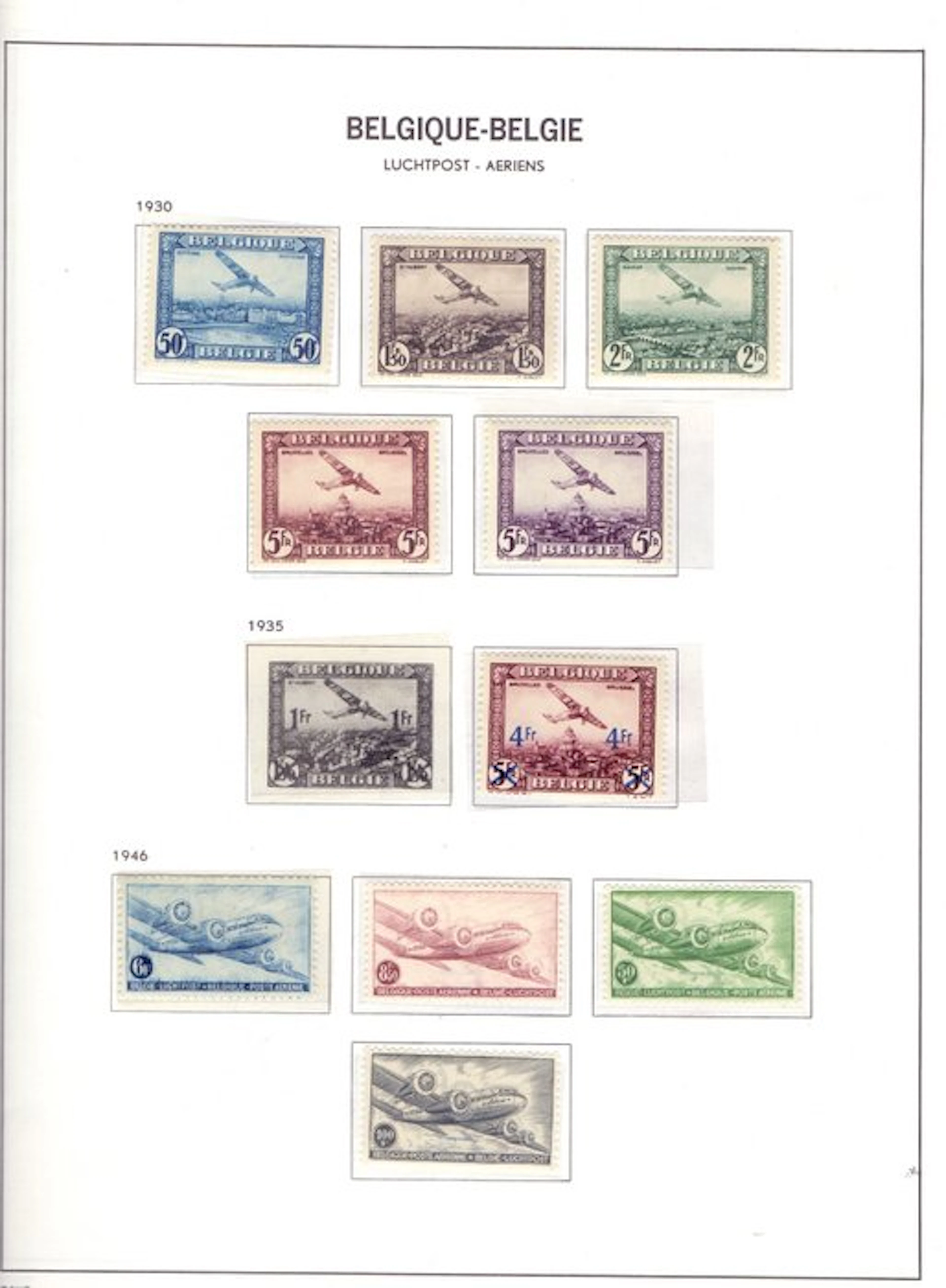 Belgium 1930/1958 - Complete collection of airmail stamps as on Davo