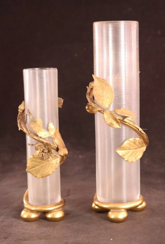 Paar antieke geslepen - Vase (2) - Glass, Gold plated