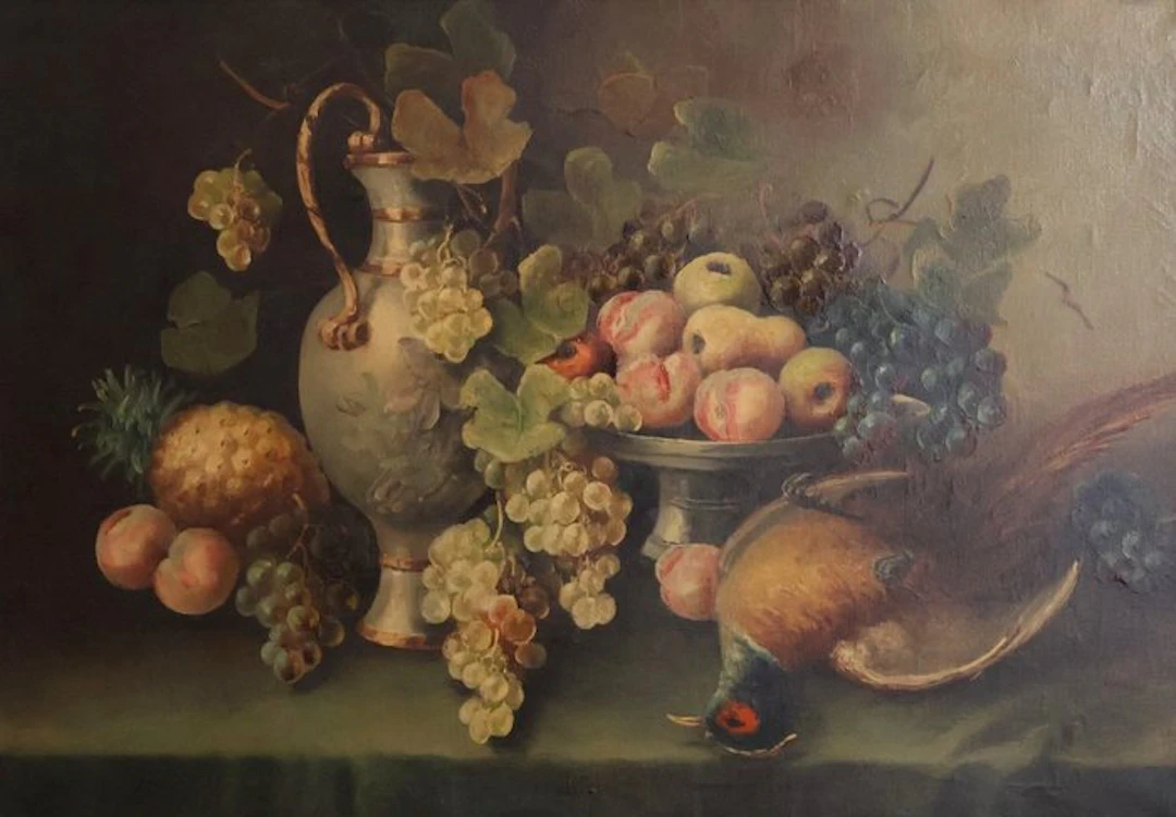 Emmy Clementine Adam (1871-?) - Stillleben mit Früchten, Fasan und Kanne