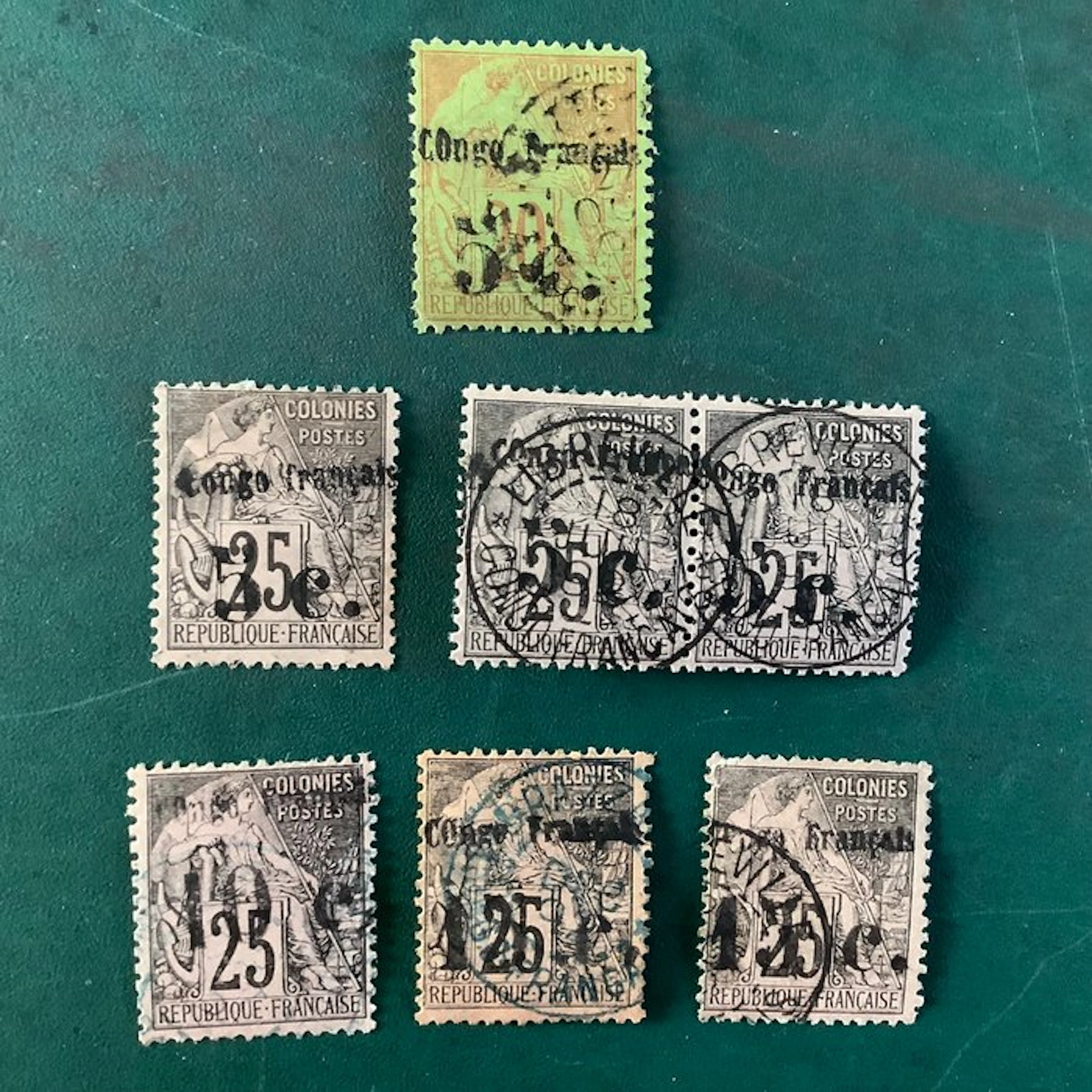 French Congo 1891 - Allegories with print partially approved