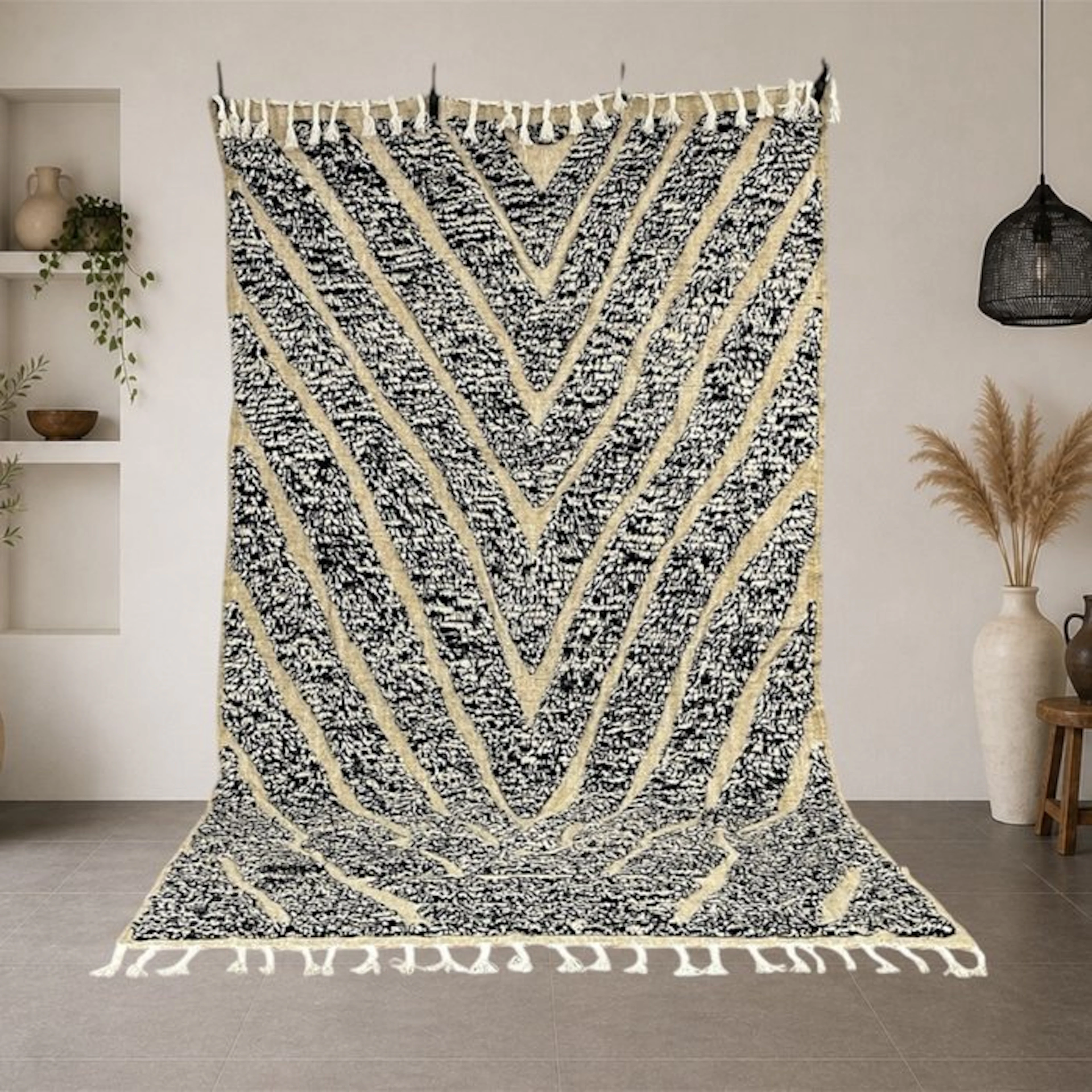 Berber Moroccan Beni Ourain rug for a modern living room
