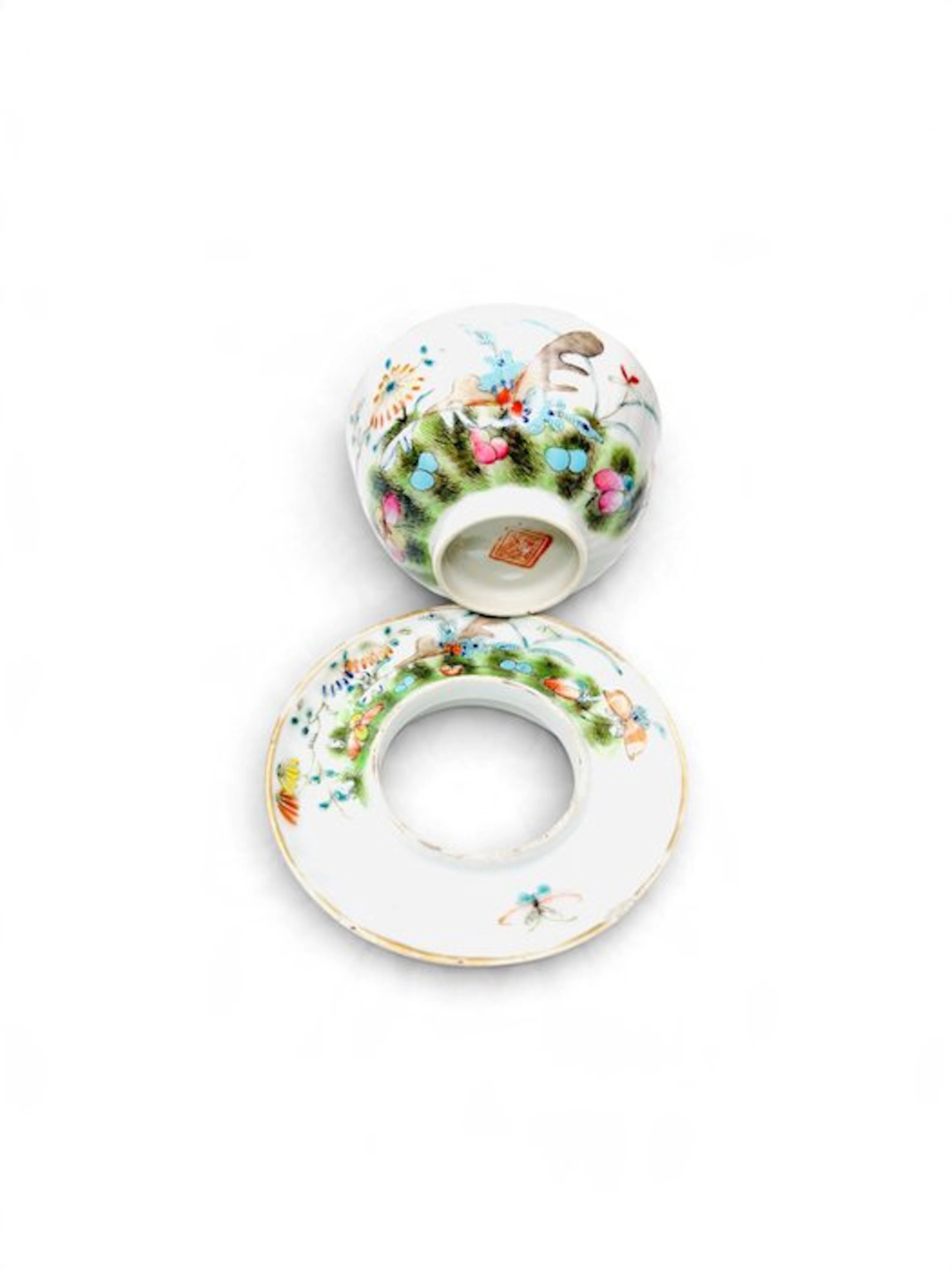 Bowl with its porcelain saucer - Famille Rose - China - Qing Dynasty