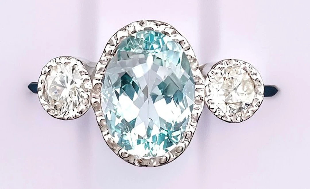 No reserve price - Ring Platinum Aquamarine - Diamond