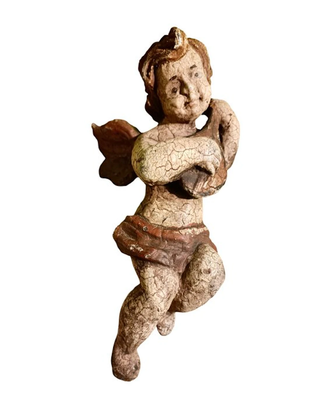 Statuette, Angelot musicien - 26 cm - Polychrome wood