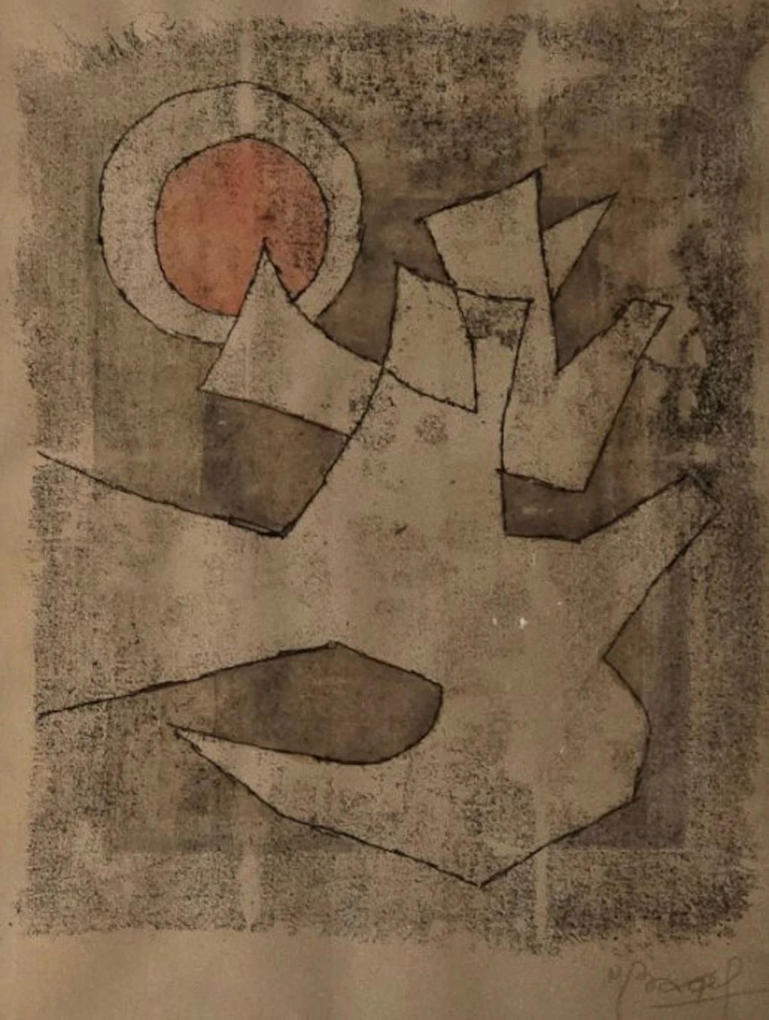 Moshe Bagel Bahefer (1908-1995) - Composition abstraite au soleil rouge