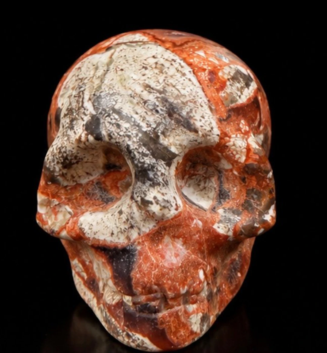 Figure - Hand-Carved Red Agate Skull – Natural Stone Sculpture