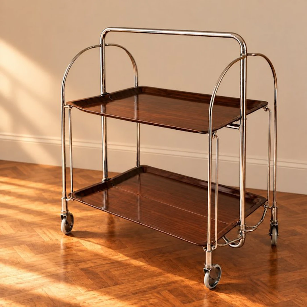 Serving trolley - Metal - foldable, chrome-plated