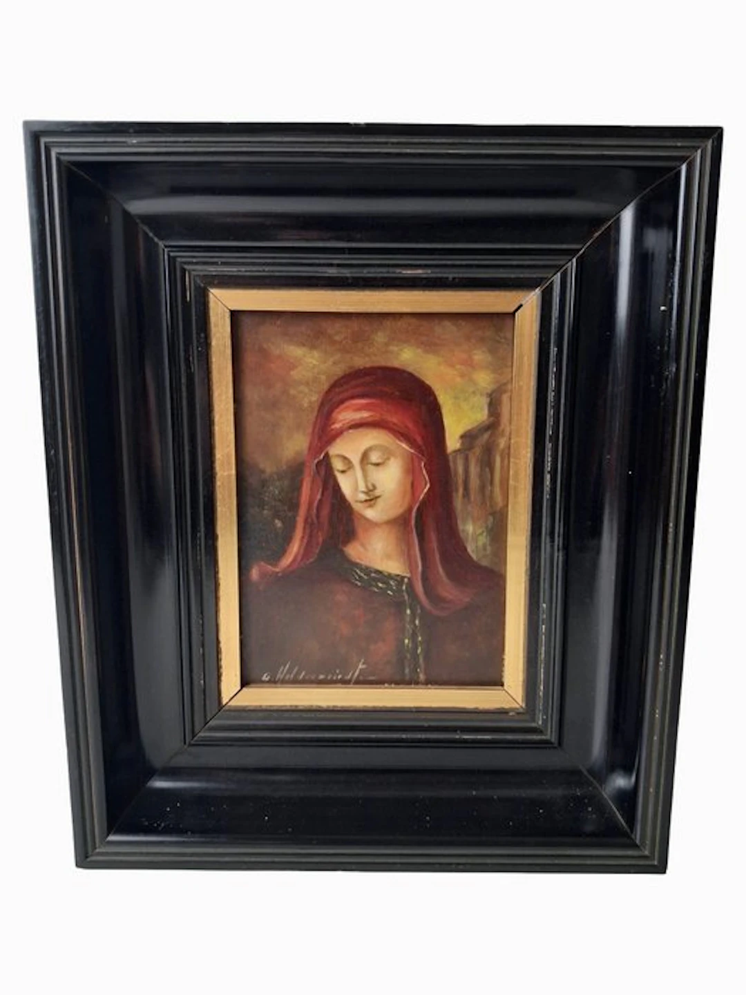 Schilderij - Portret van een religieuze figuur - 27,5 x 33 cm