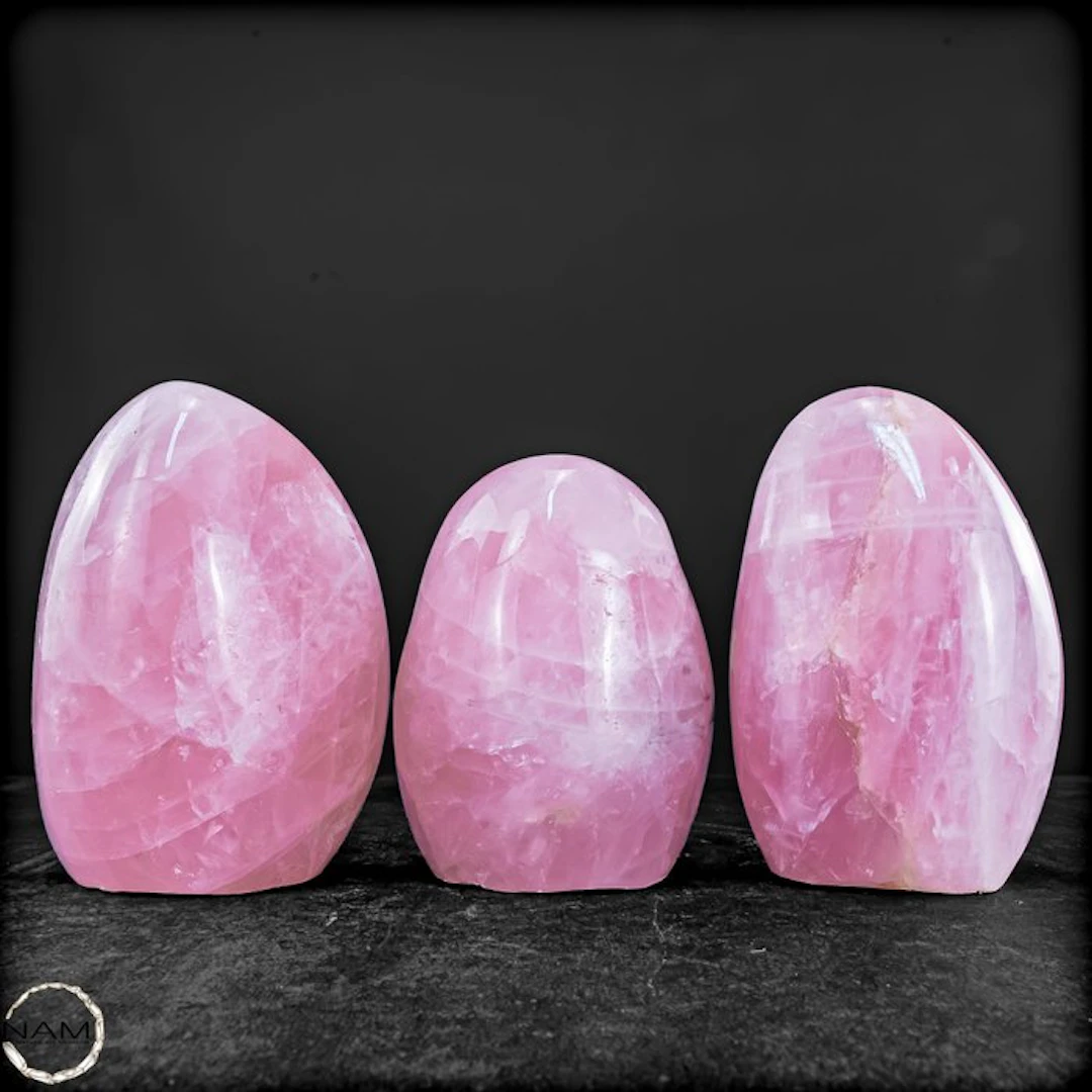 Natural rose quartz set from Brazil – Three exceptional...