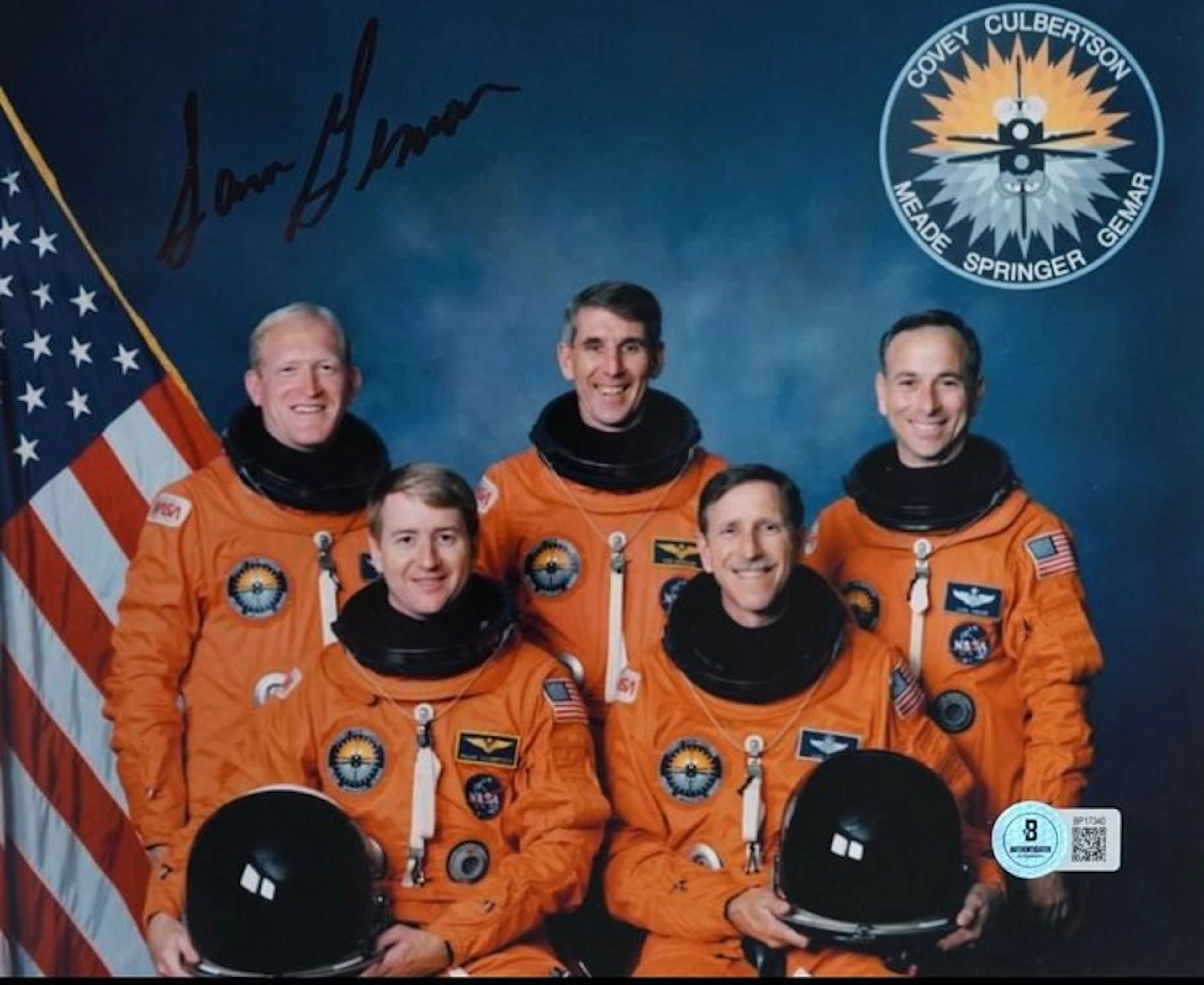 A signed crew photo from STS-38 featuring Sam Gemar - 1980-1990