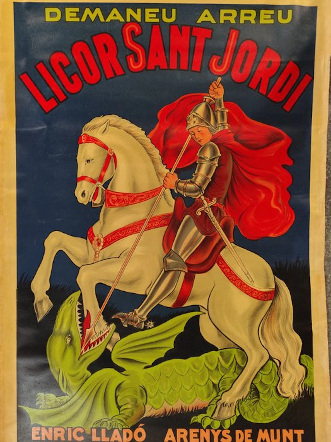 Anonymous - Original póster Licor Sant Jordi - Años 30 - Sant Jordi y el dragón
