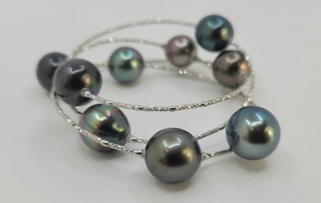 Bracelet - 18 kt. White gold, ALGT Certified - 10.5x12mm Peacock Tahiti Pearls