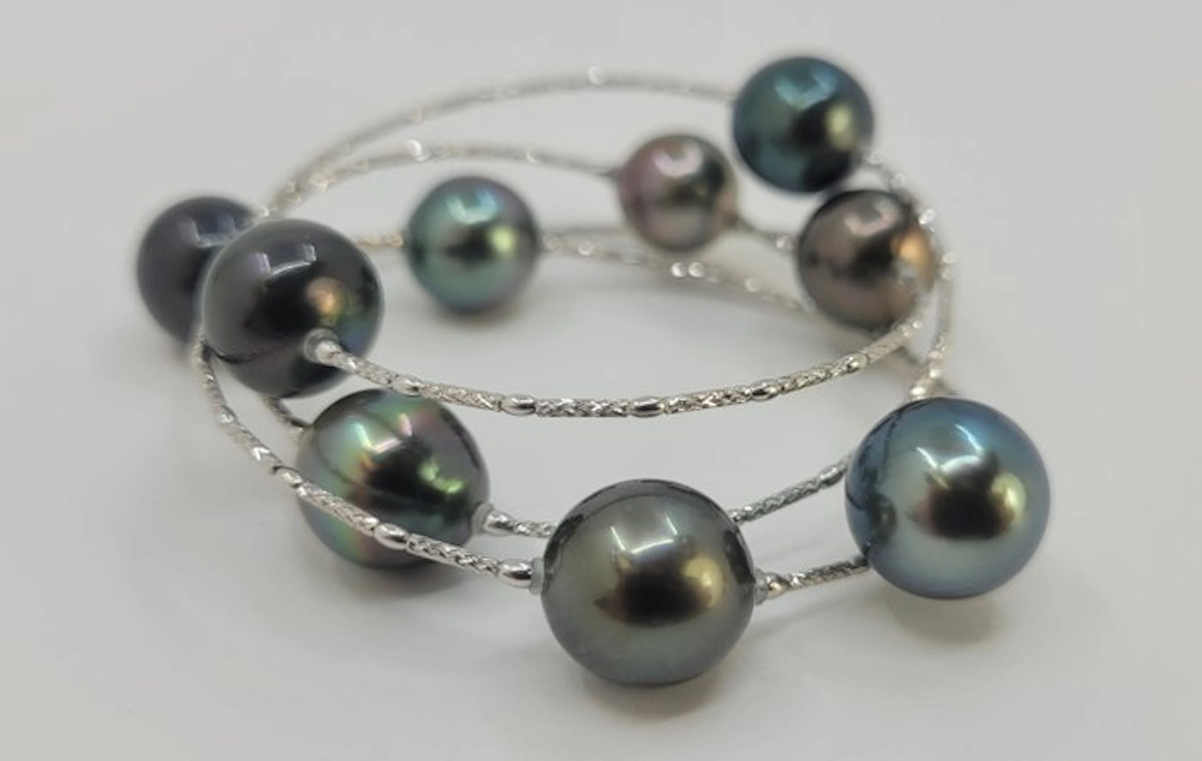 Bracelet - 18 kt. White gold, ALGT Certified - 10.5x12mm Peacock Tahiti Pearls
