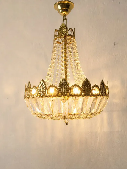 Hanging lamp - Hollywood Regency crystal chandelier – a...