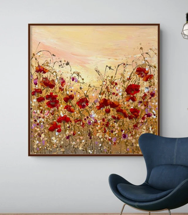 Irina Morisch - Purple rflections- square original abstract artwork on linen-
