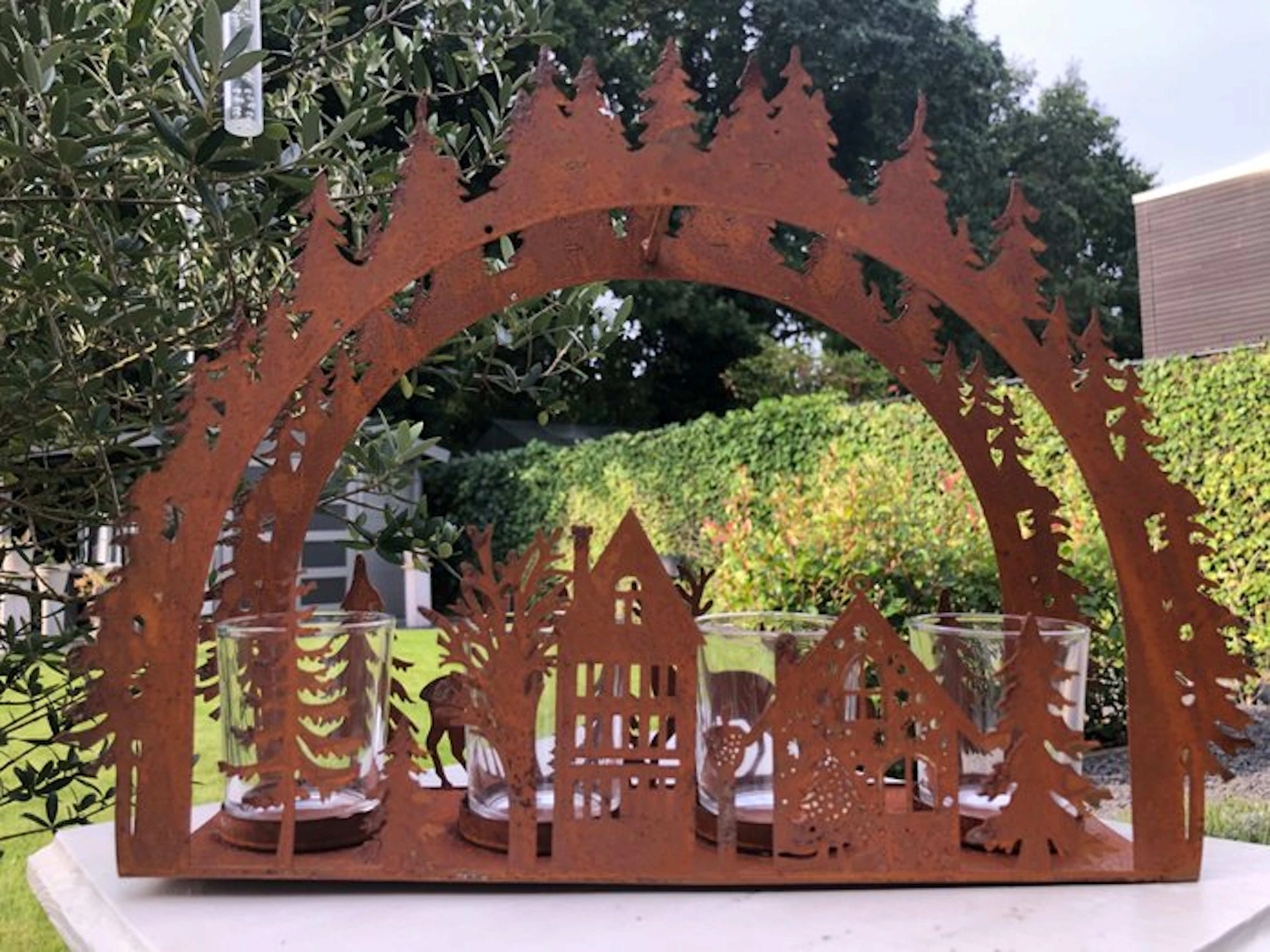 Lantern - Glass, Metal - HOUSES/DEER LANTERN