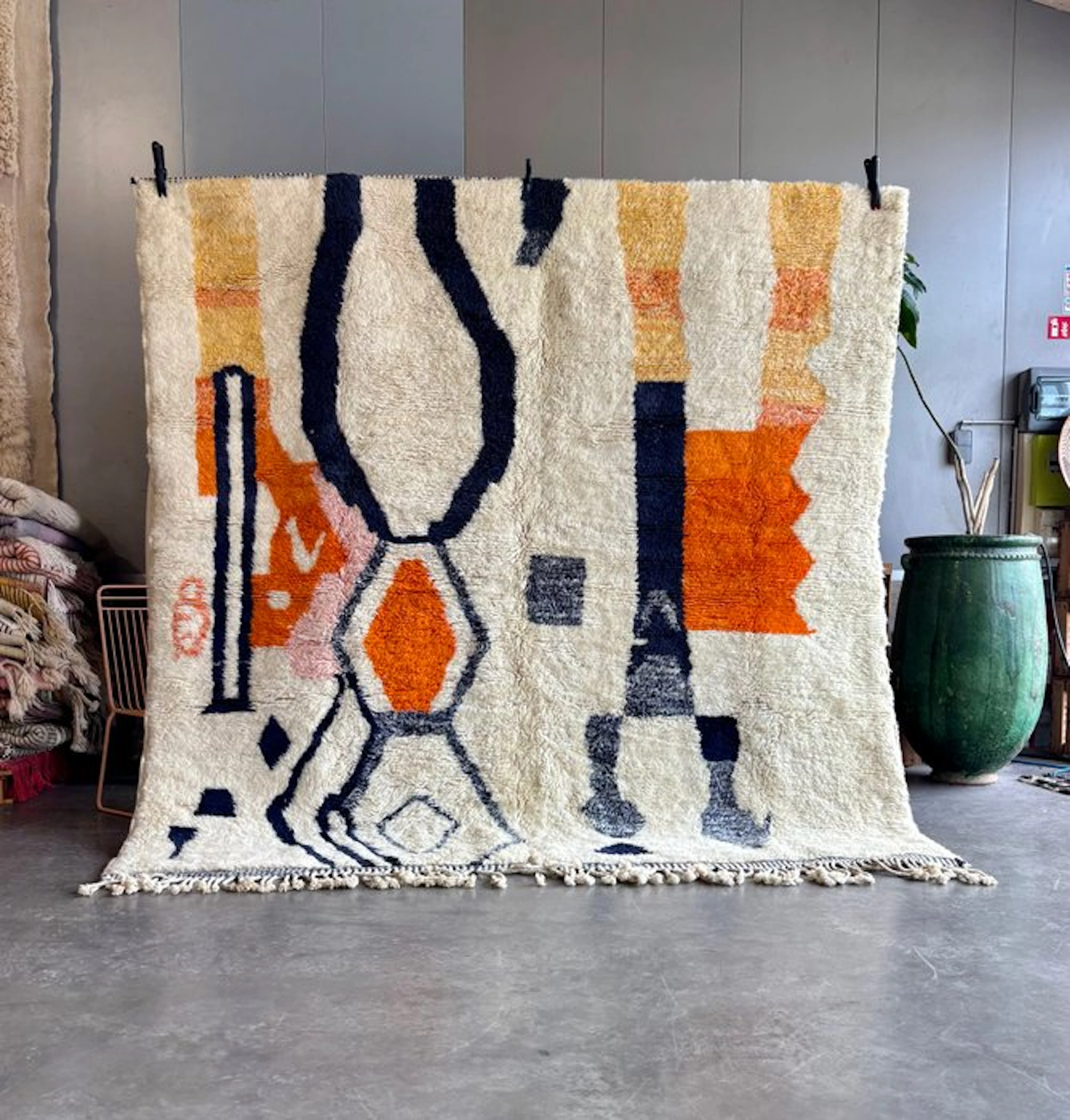 White and Orange Moroccan rug , Authentic Moroccan rug - Rug - 250 cm - 250 cm