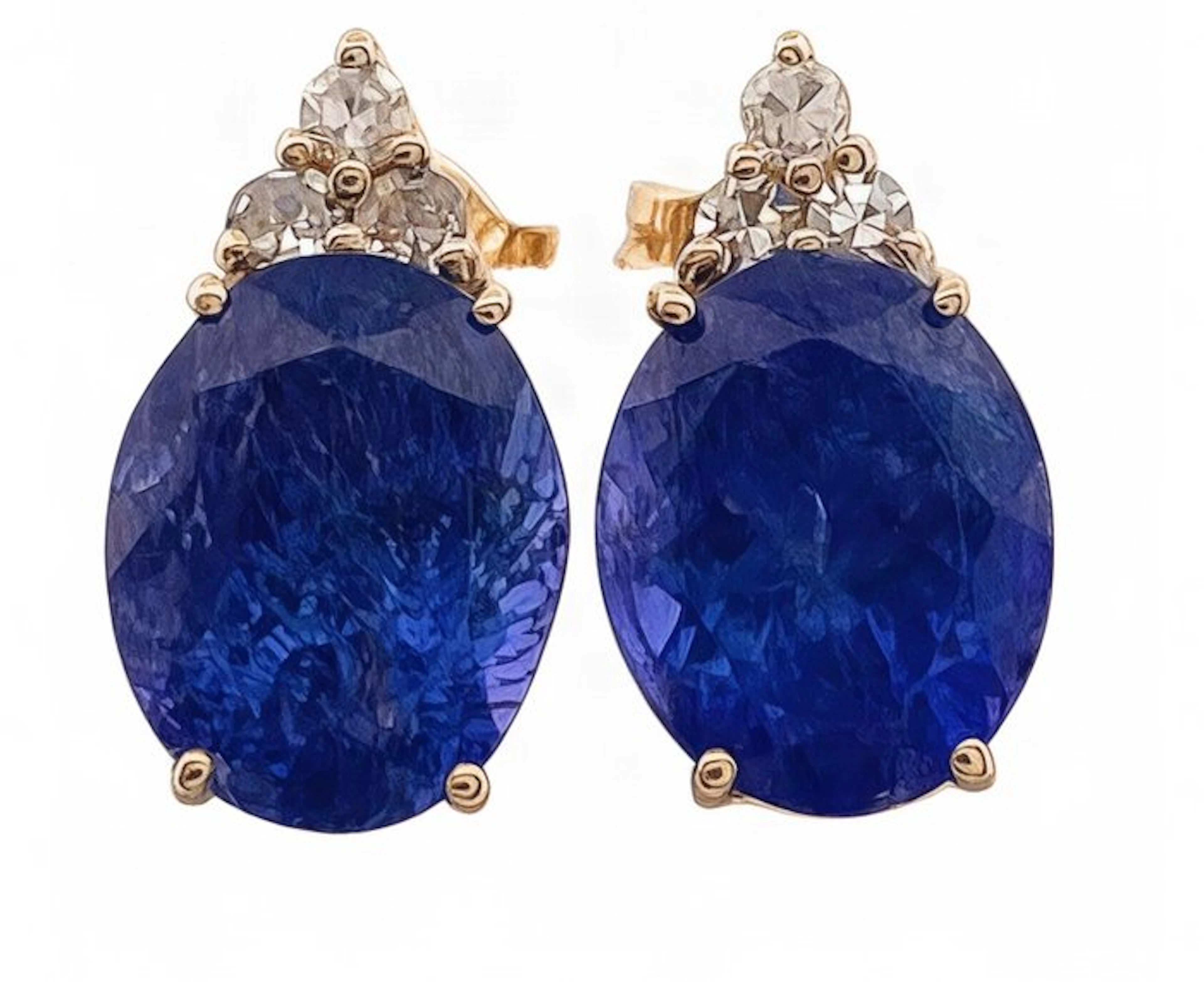 No reserve price - Earrings - 14 kt. Yellow gold Tanzanite - Diamond