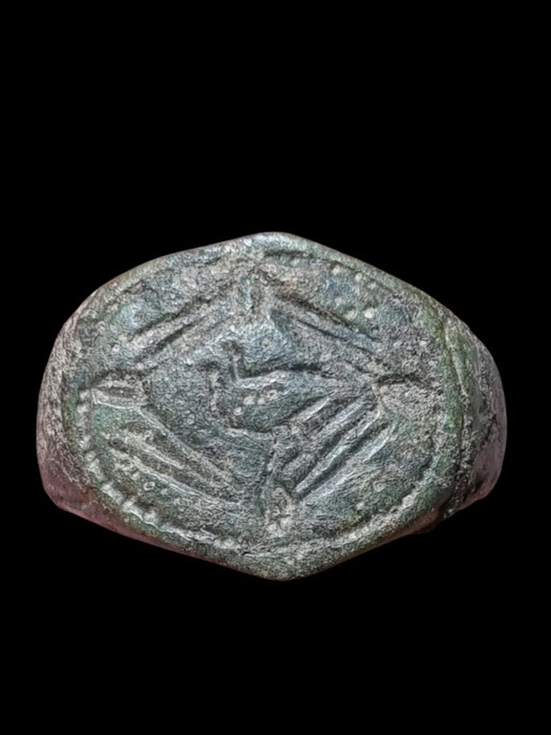 Viking Era Stunning Bronze Twin Peacock Seal Ring (No reserve price)