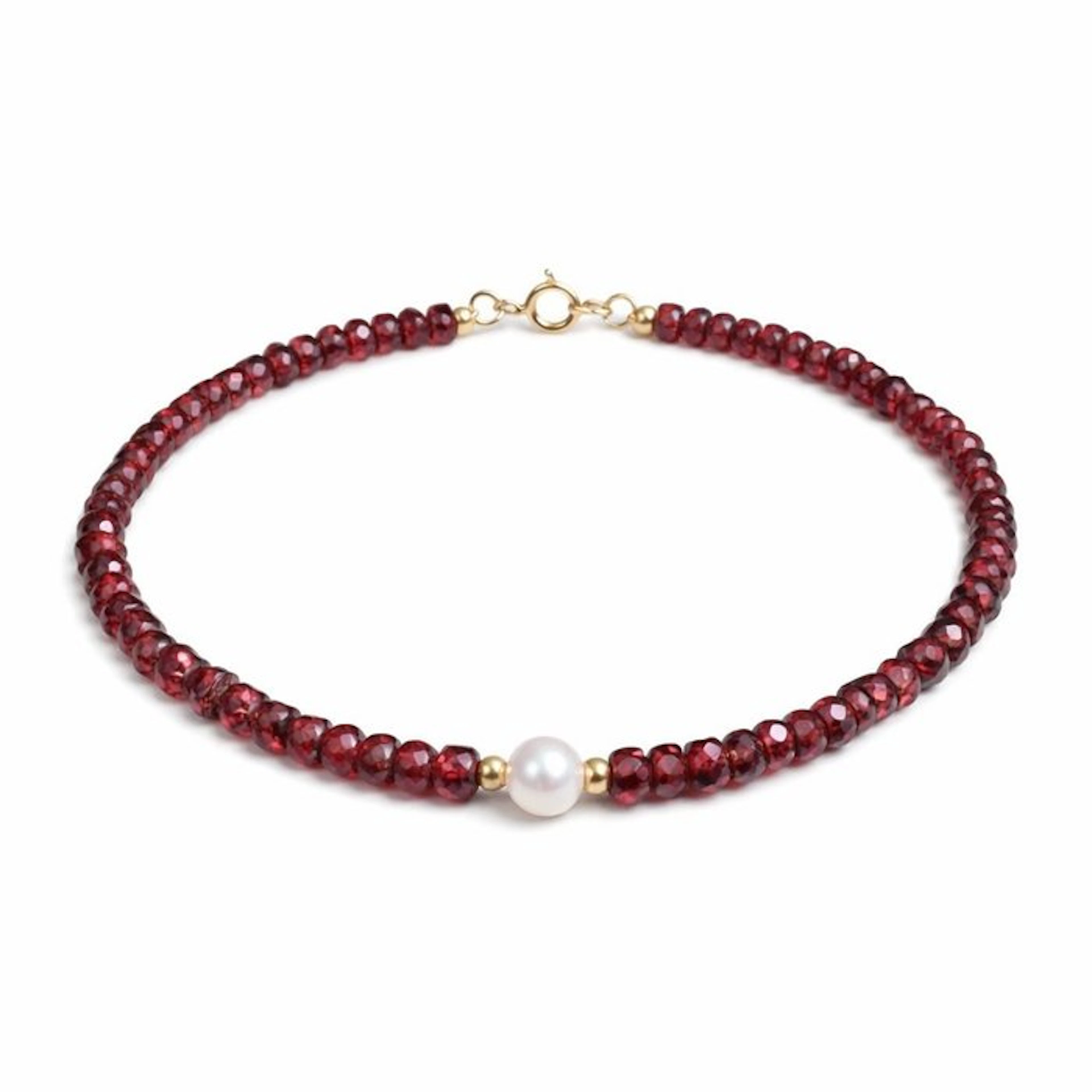 No reserve price - Bracelet - 18 kt. Yellow gold Garnet - Pearl