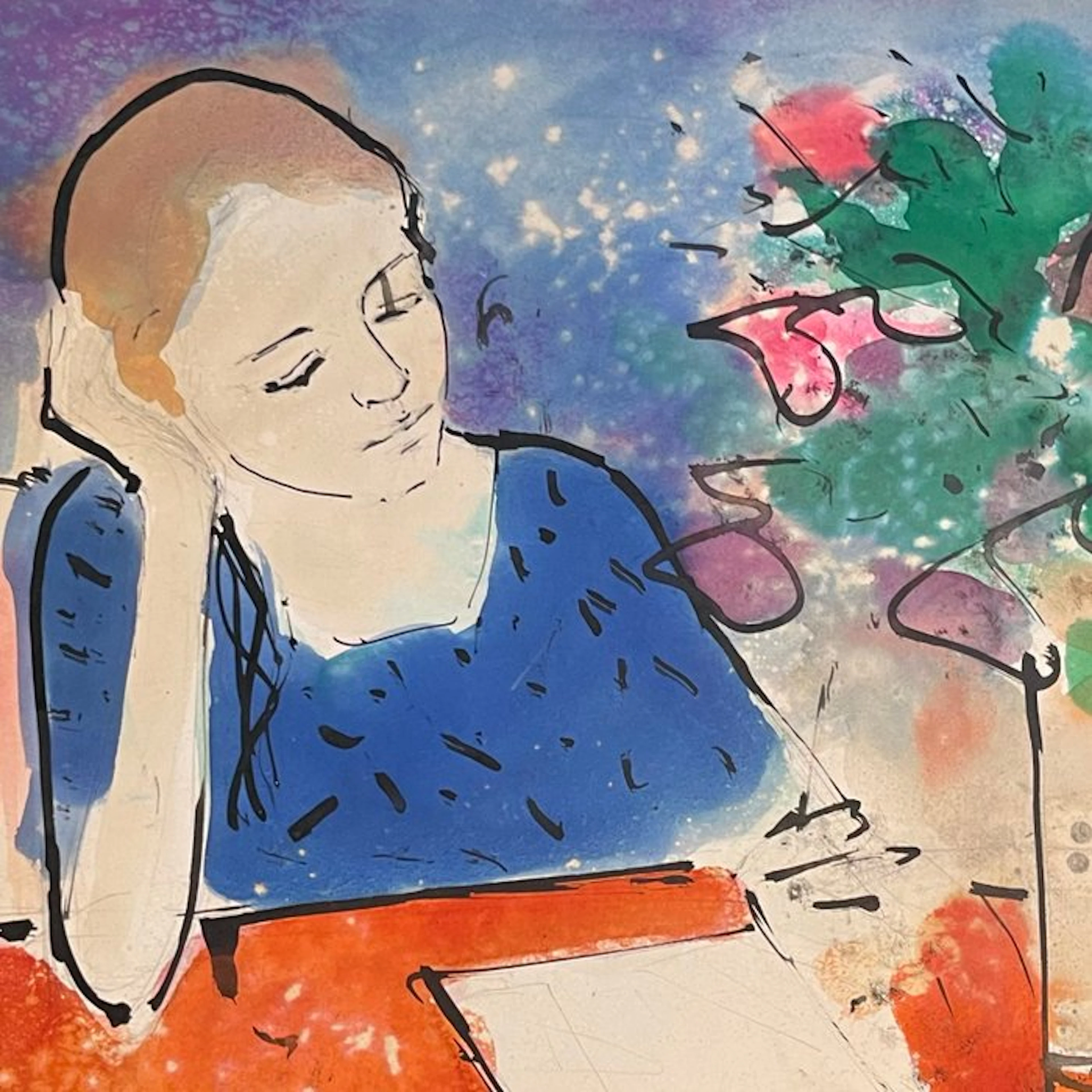 Yves Ganne ( 1931-2019) - Jeune Femme lisant dans un...