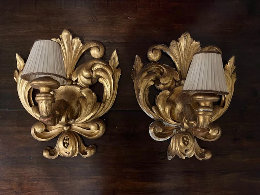 Wall sconce (2) - Walnut - Baroque style, late 19th century