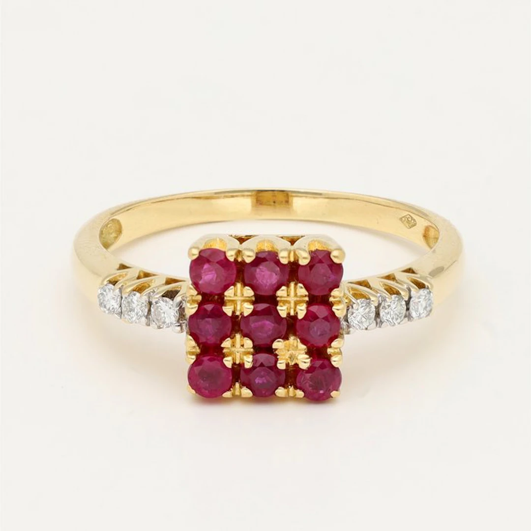 Ring - 18 kt. Yellow gold - Diamond - Ruby