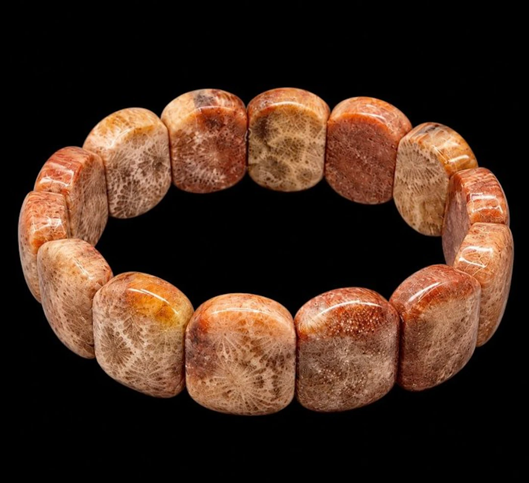 Exquisite Natural Chrysanthemum Fossil Coral Bracelet...