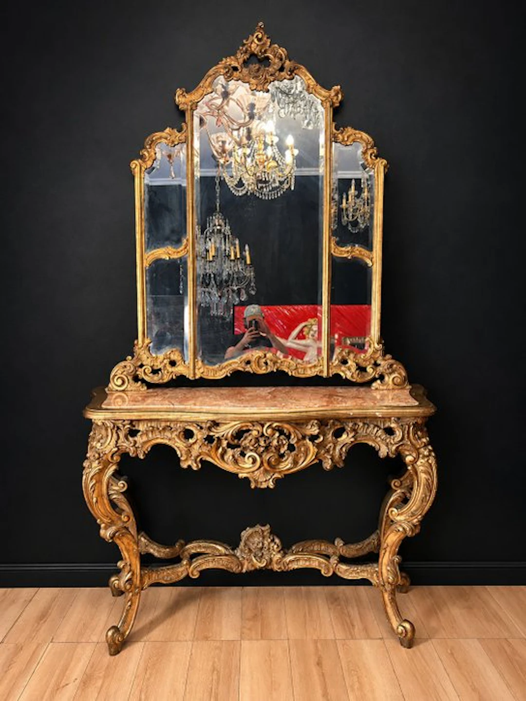 Console table - Glass, Gilt wood