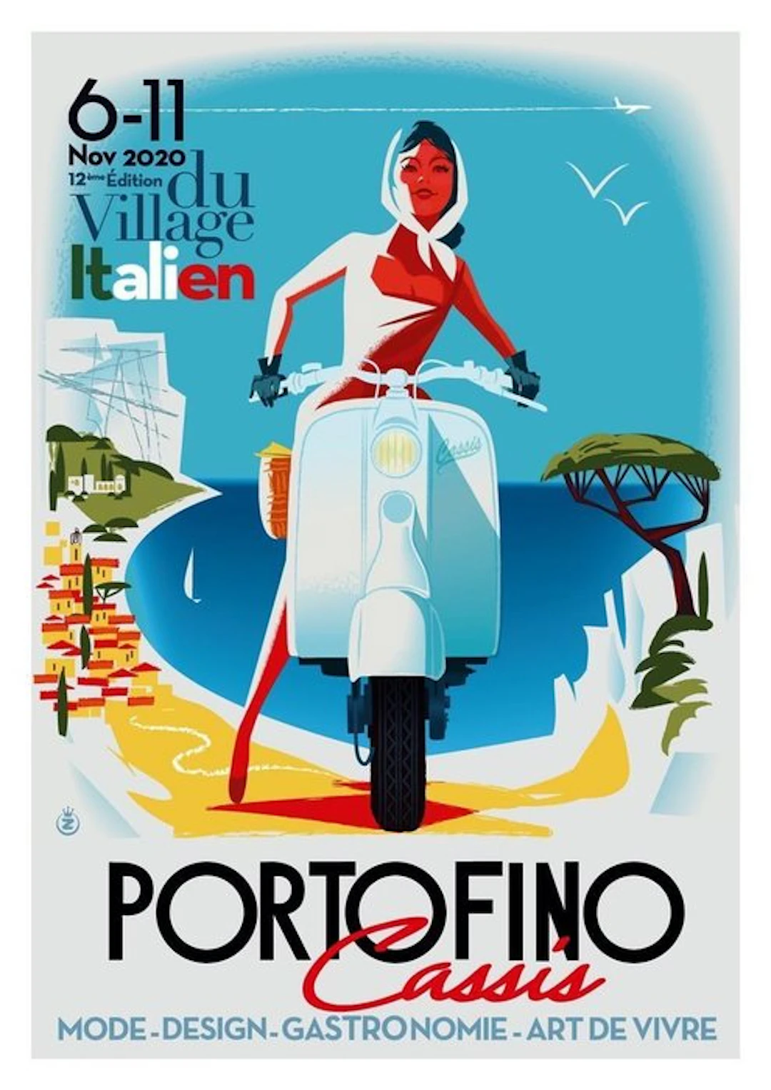 Richard - Original Travel Poster French Riviera " Cassis e Portofino " La Vespa