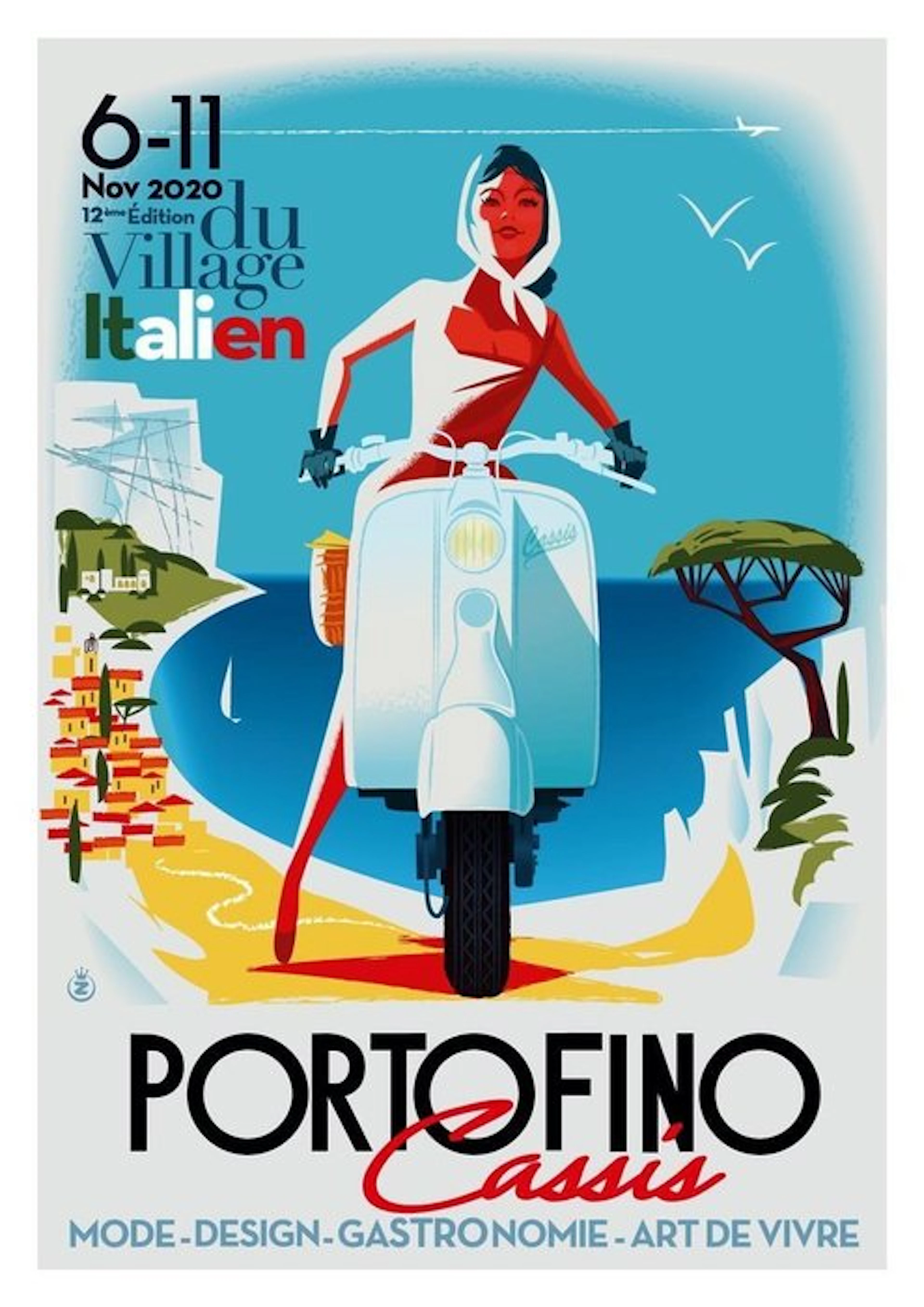 Richard - Original Travel Poster French Riviera " Cassis e Portofino " La Vespa