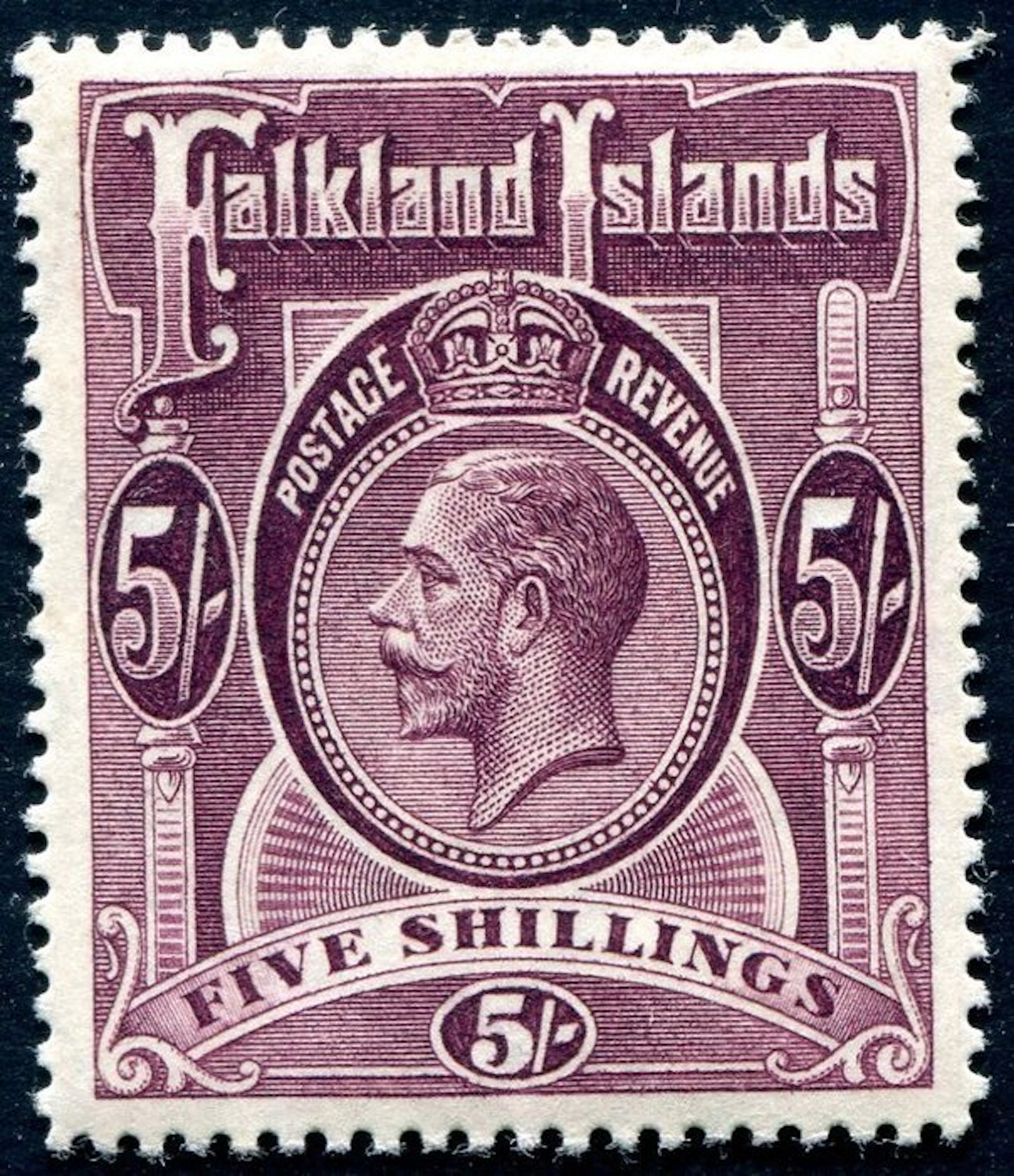 Falkland Islands 1916 - George V, 5 sh. maroon - SG 67